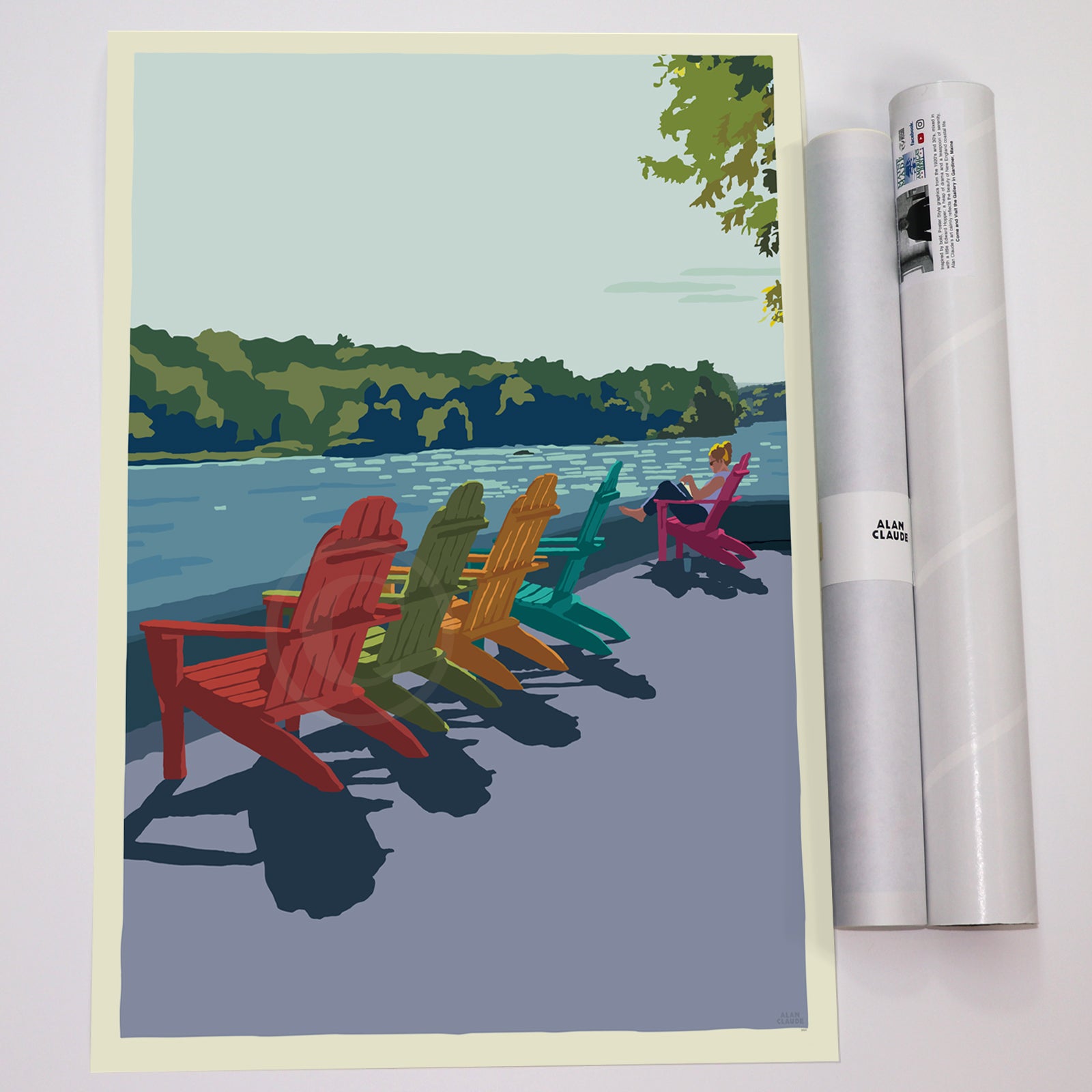 18" x 24" Summer Chairs Art Print Wall Poster Vertical By Alan Claude - Maine