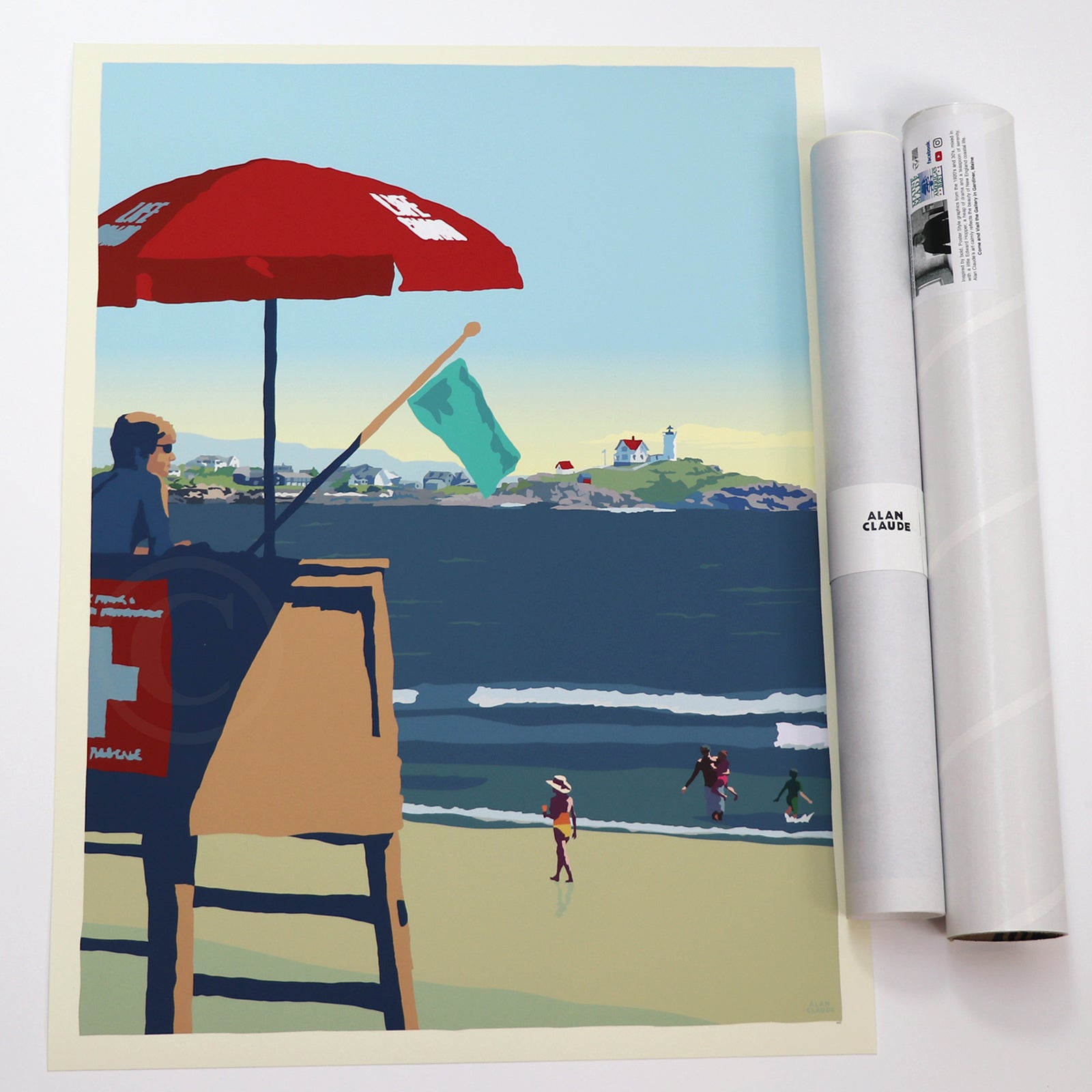 Lifeguard At The Nubble Art Print 18" x 24" Wall Poster By Alan Claude - York, Maine