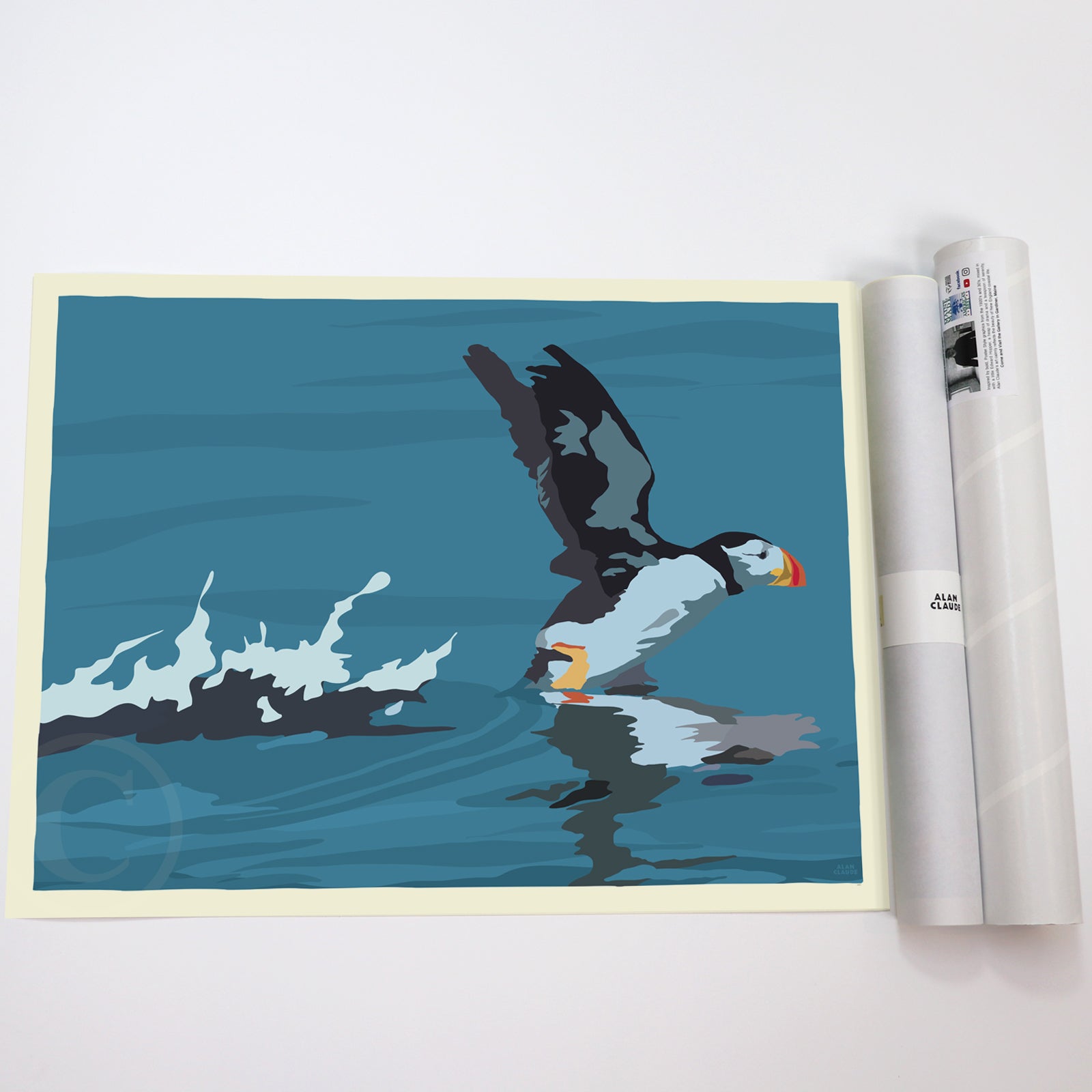 Puffin Takes Flight Art Print 18" x 24" Wall Poster By Alan Claude - Maine