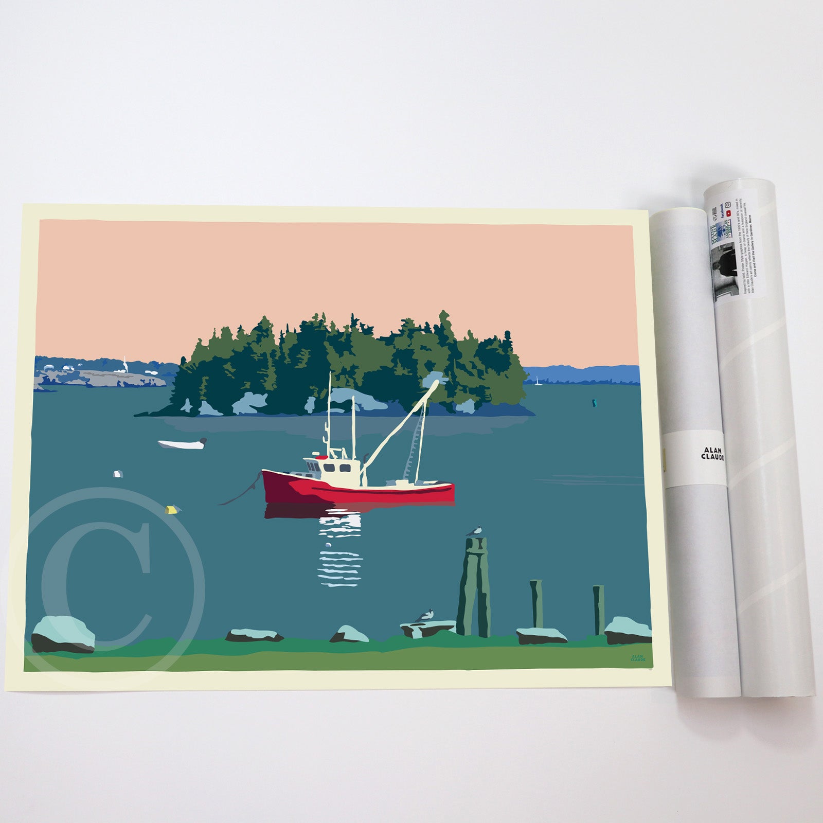 Lubec Lobster Boat (Horizontal) Art Print 18" x 24" Wall Poster By Alan Claude - Maine
