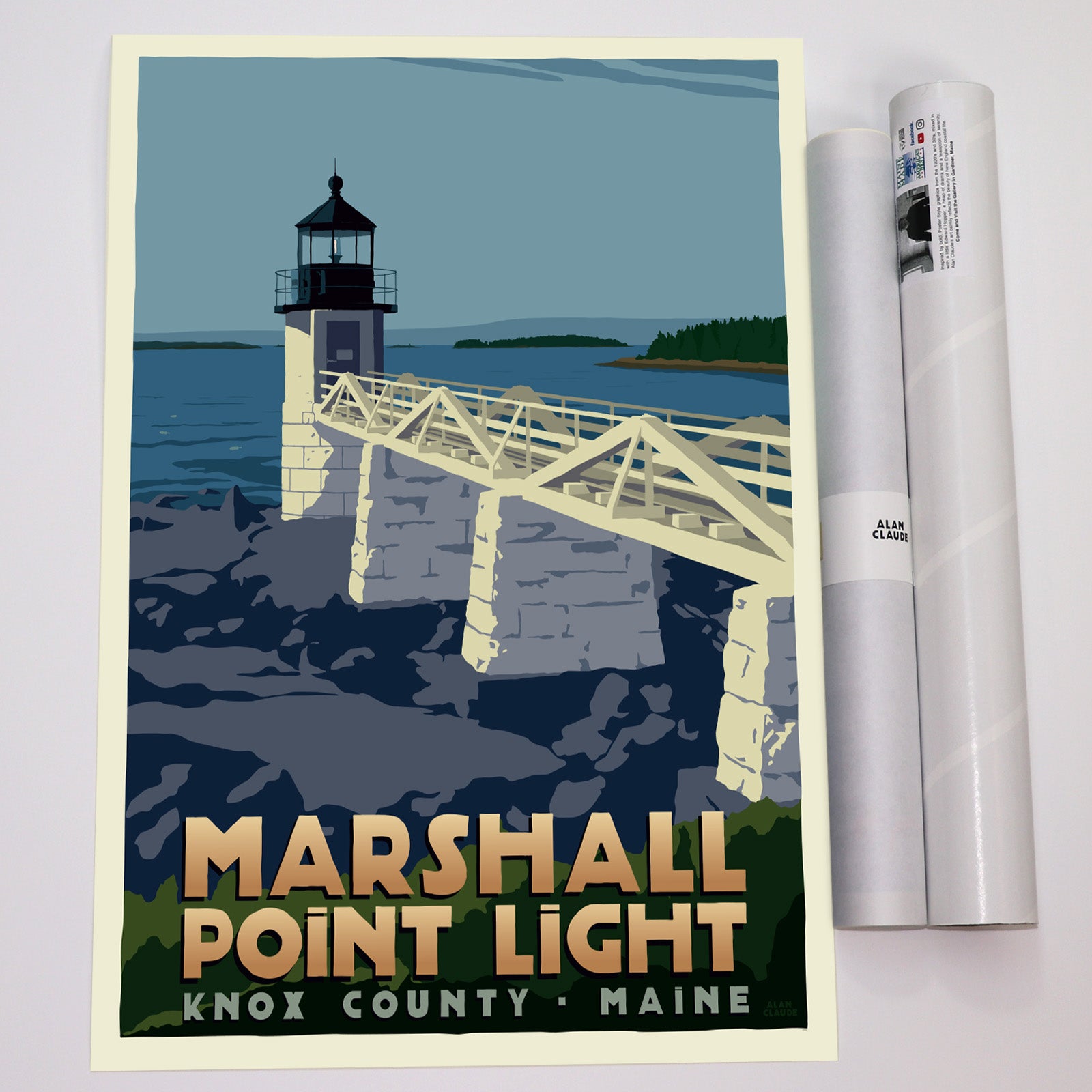 Marshall Point Light Art Print 18" x 24" Travel Poster By Alan Claude - Maine