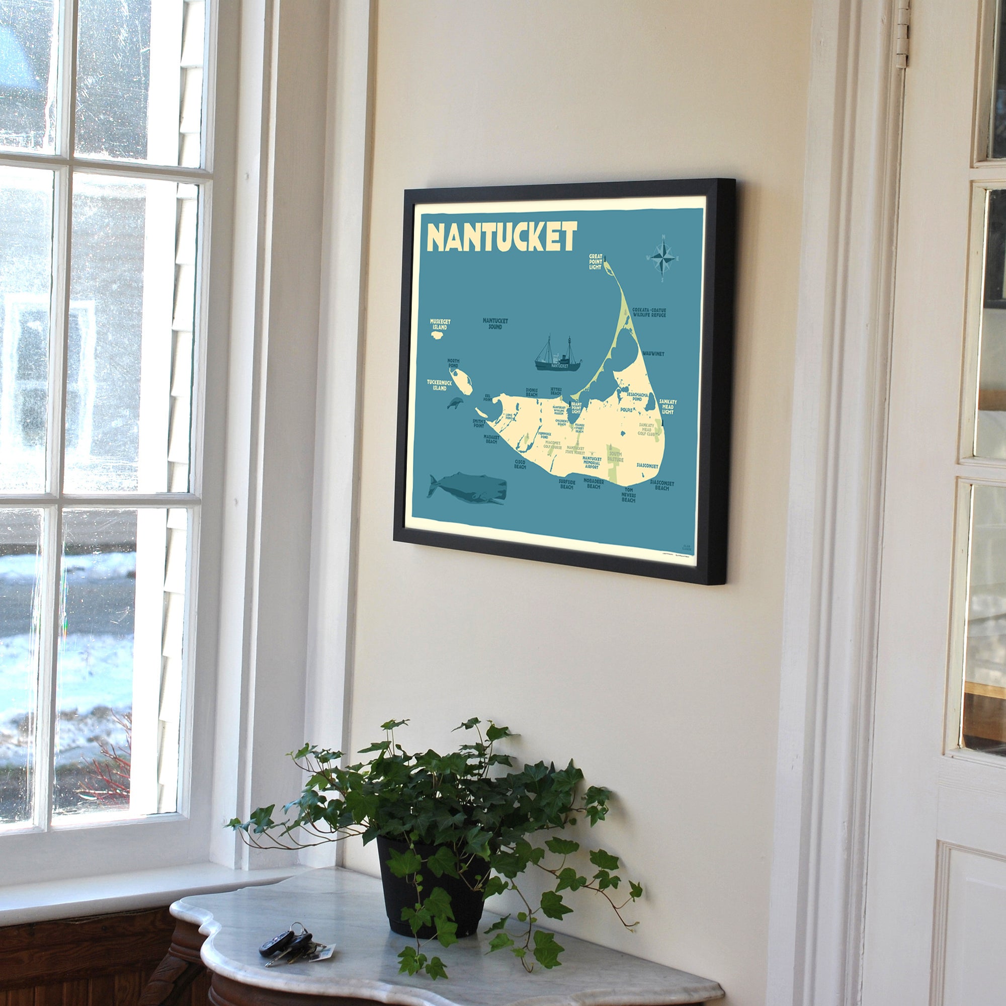 Nantucket Map Art Print 18" x 24" Horizontal Framed Travel Poster By Alan Claude - Massachusetts