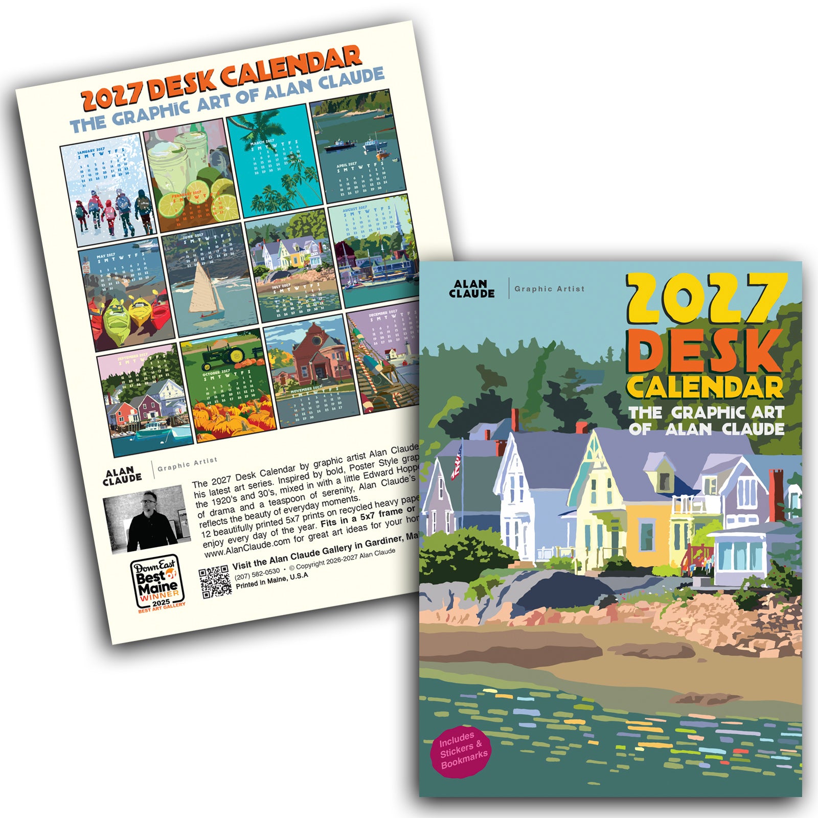2027 Desk Calendar Retro Vintage Style Art by Alan Claude Graphic Artist