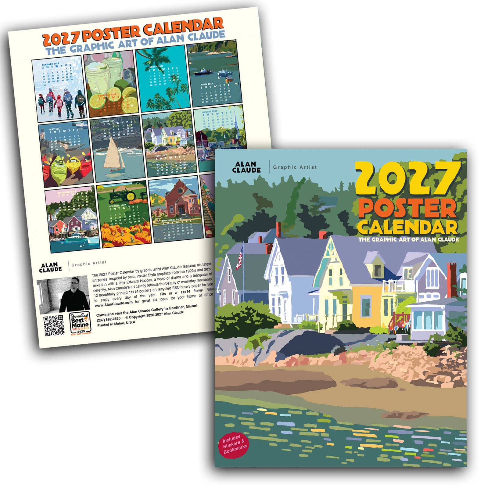 2027 Art Poster Calendar 11" x 14" Retro Vintage Art Style by Alan Claude Graphic Artist