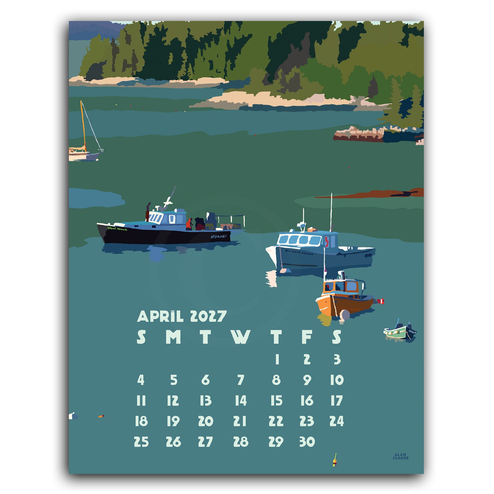 2027 Art Poster Calendar 11" x 14" Retro Vintage Art Style by Alan Claude Graphic Artist