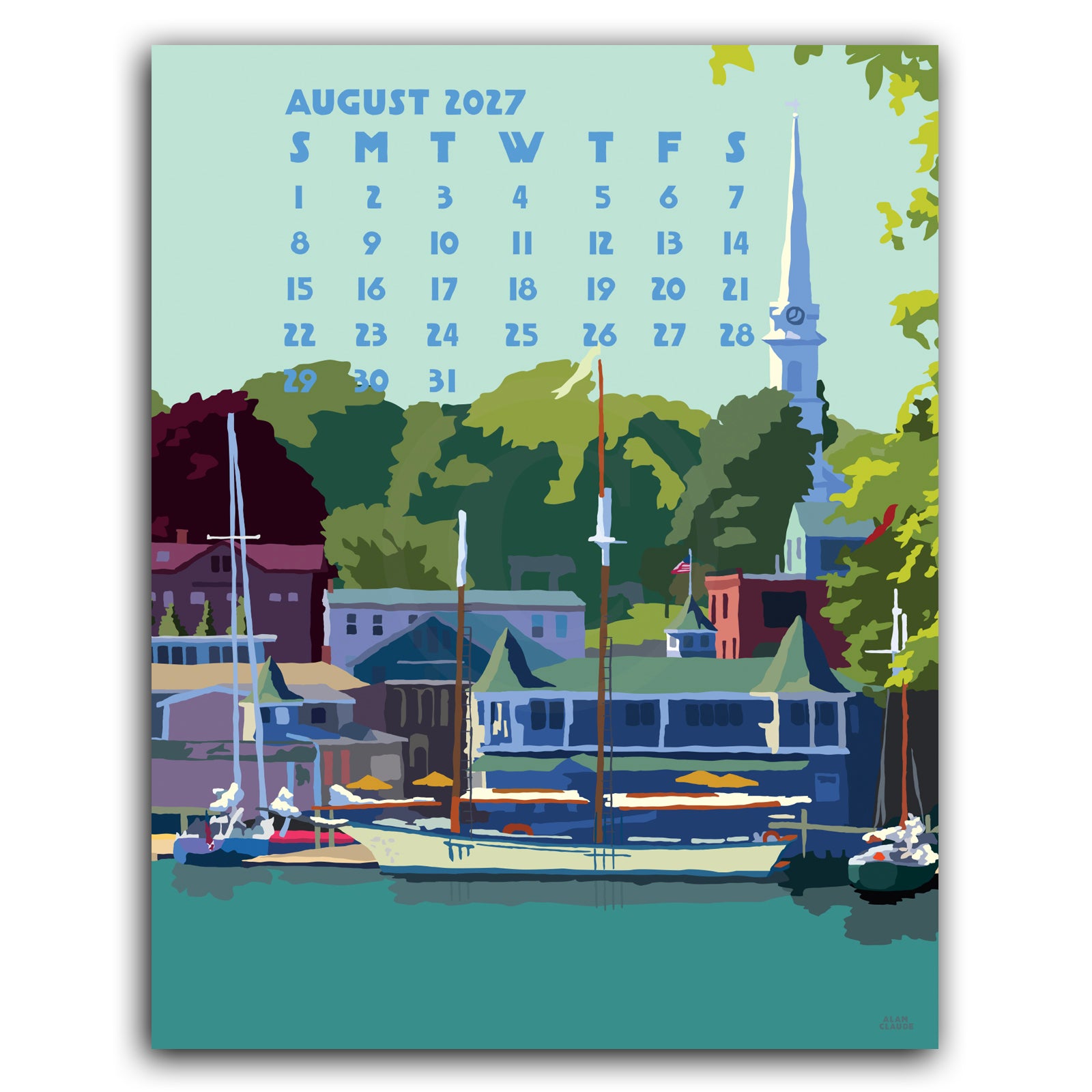 2027 Art Poster Calendar 11" x 14" Retro Vintage Art Style by Alan Claude Graphic Artist