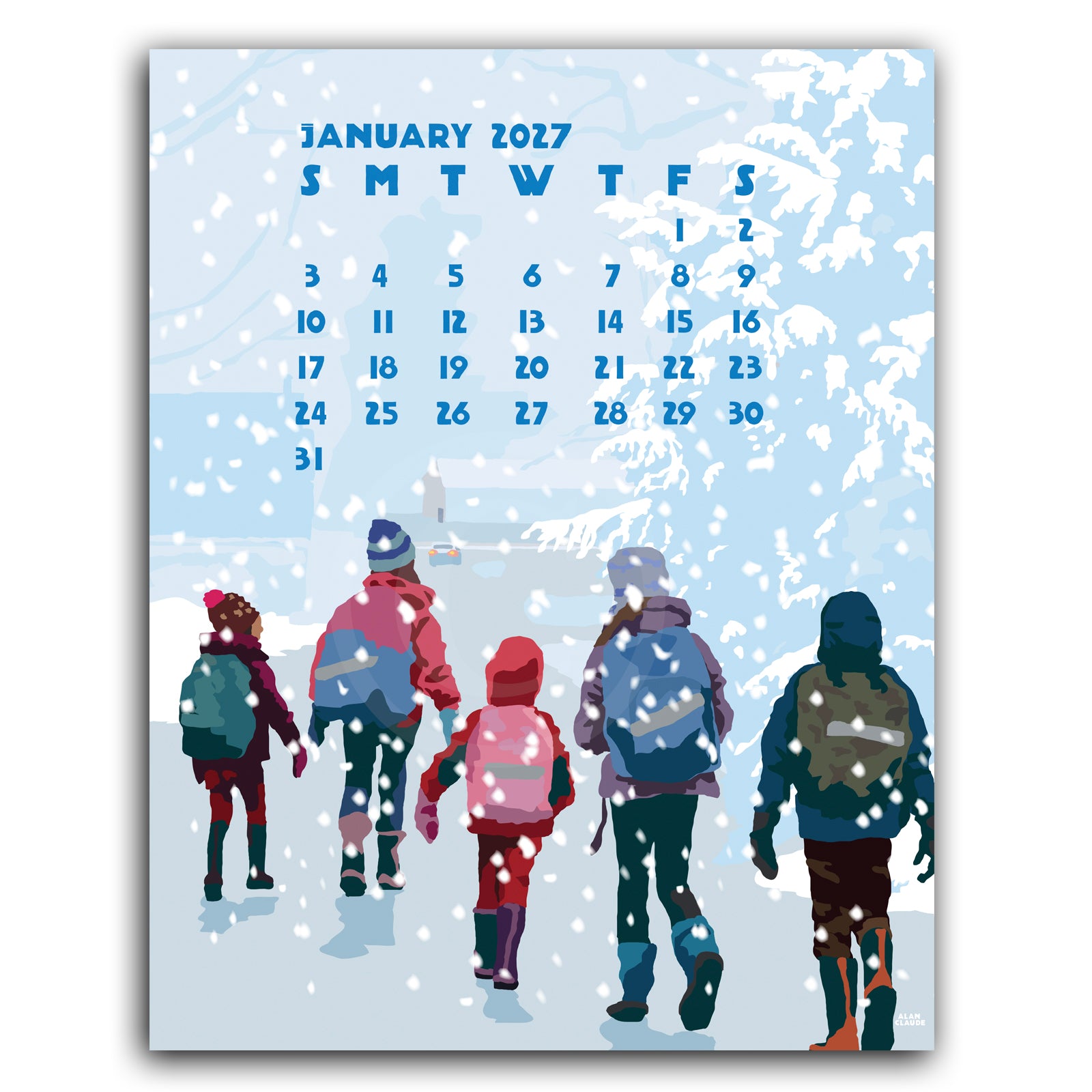 2027 Art Poster Calendar 11" x 14" Retro Vintage Art Style by Alan Claude Graphic Artist