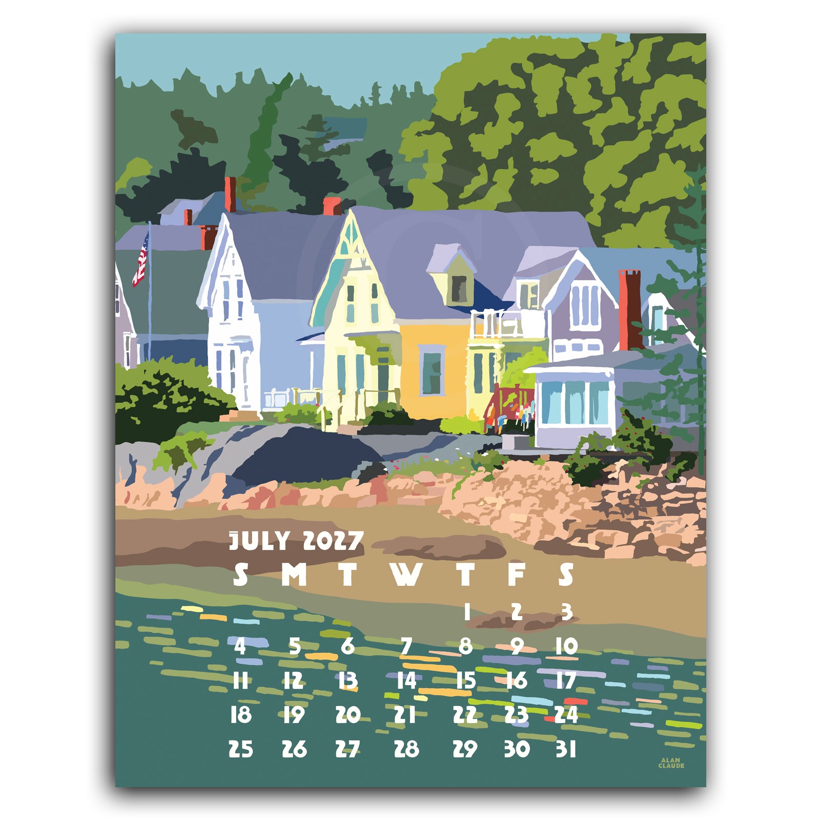 2027 Art Poster Calendar 11" x 14" Retro Vintage Art Style by Alan Claude Graphic Artist