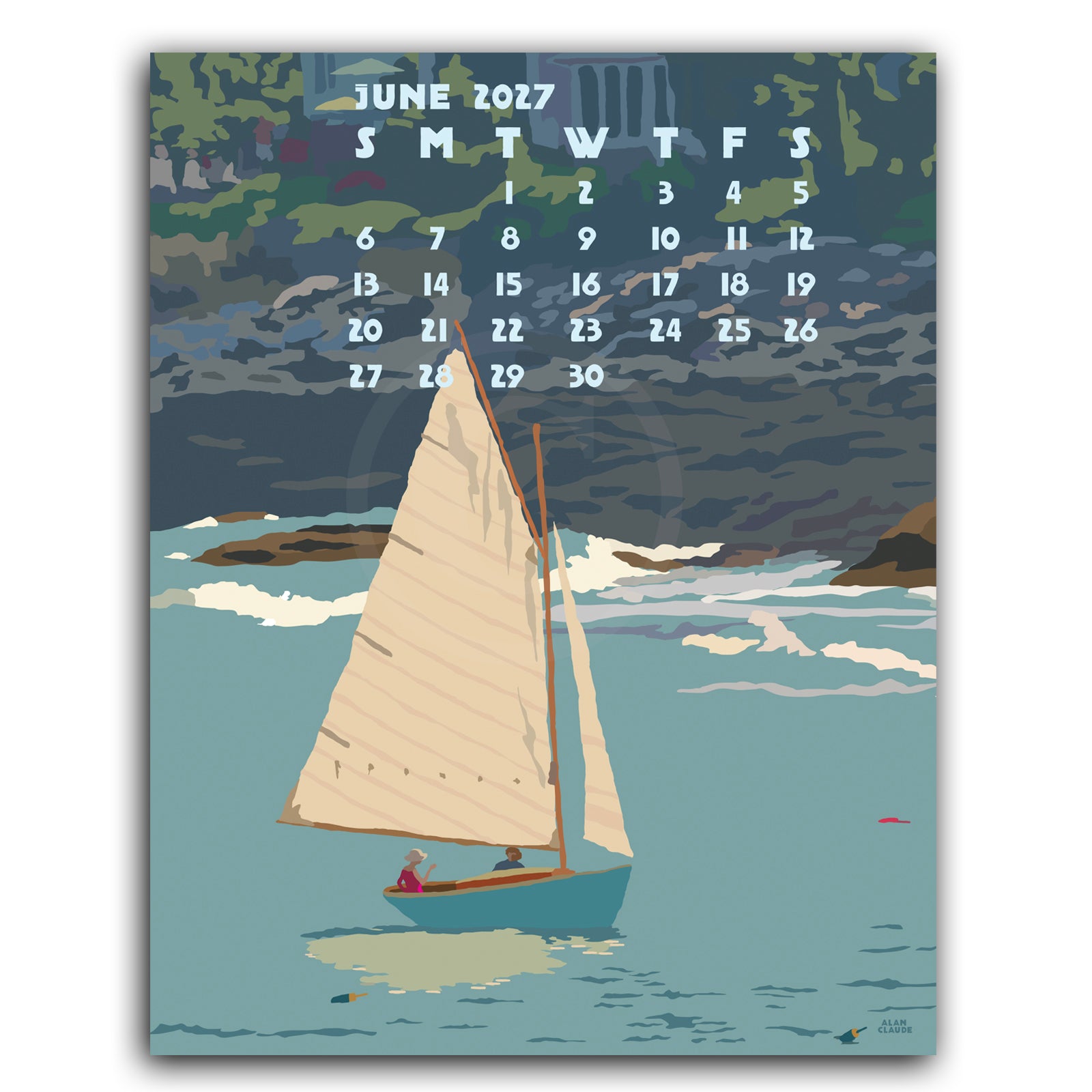 2027 Art Poster Calendar 11" x 14" Retro Vintage Art Style by Alan Claude Graphic Artist