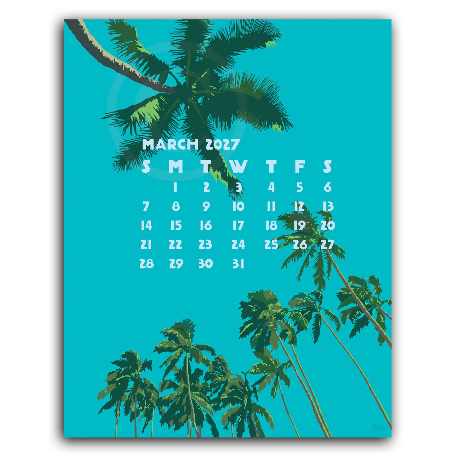 2027 Art Poster Calendar 11" x 14" Retro Vintage Art Style by Alan Claude Graphic Artist