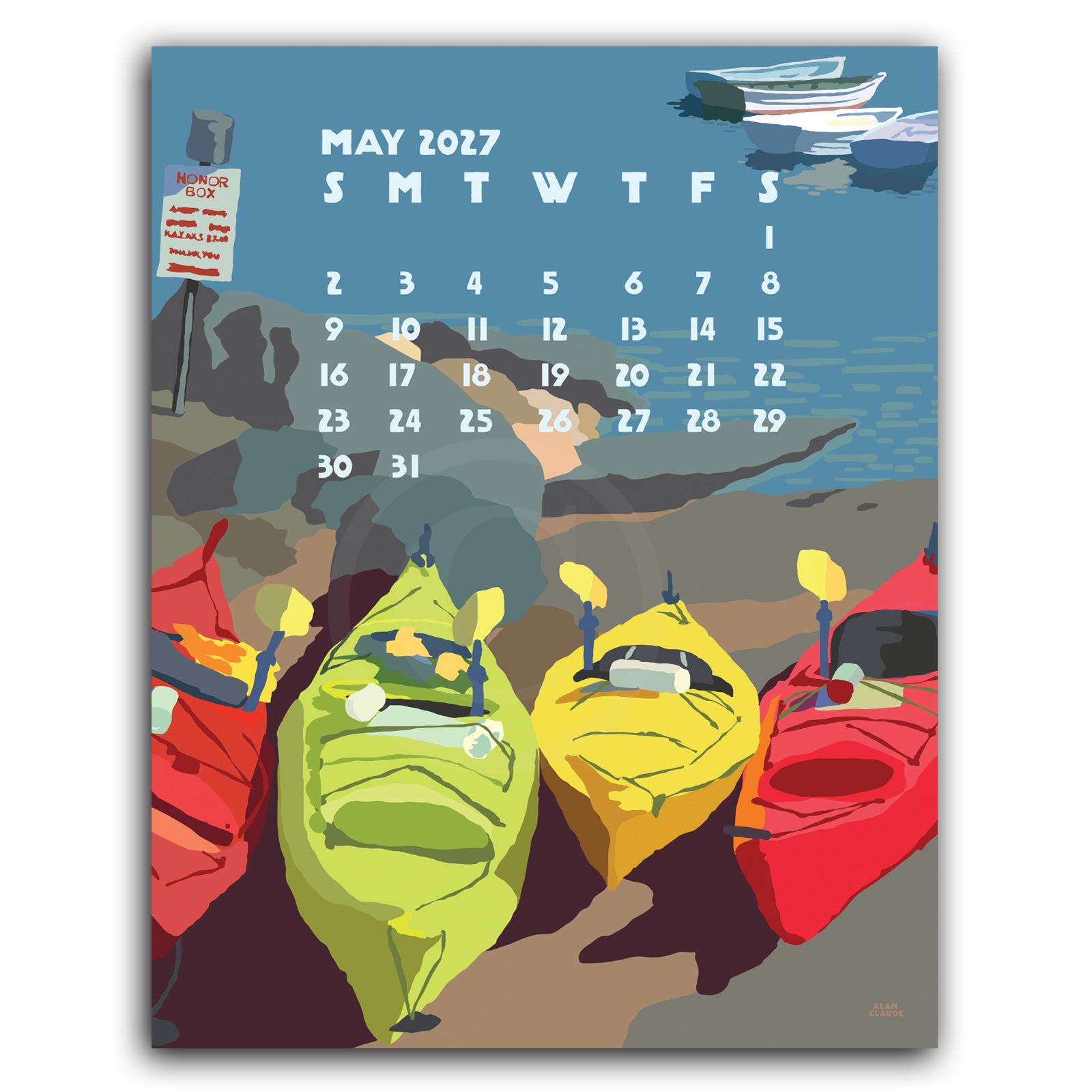 2027 Art Poster Calendar 11" x 14" Retro Vintage Art Style by Alan Claude Graphic Artist