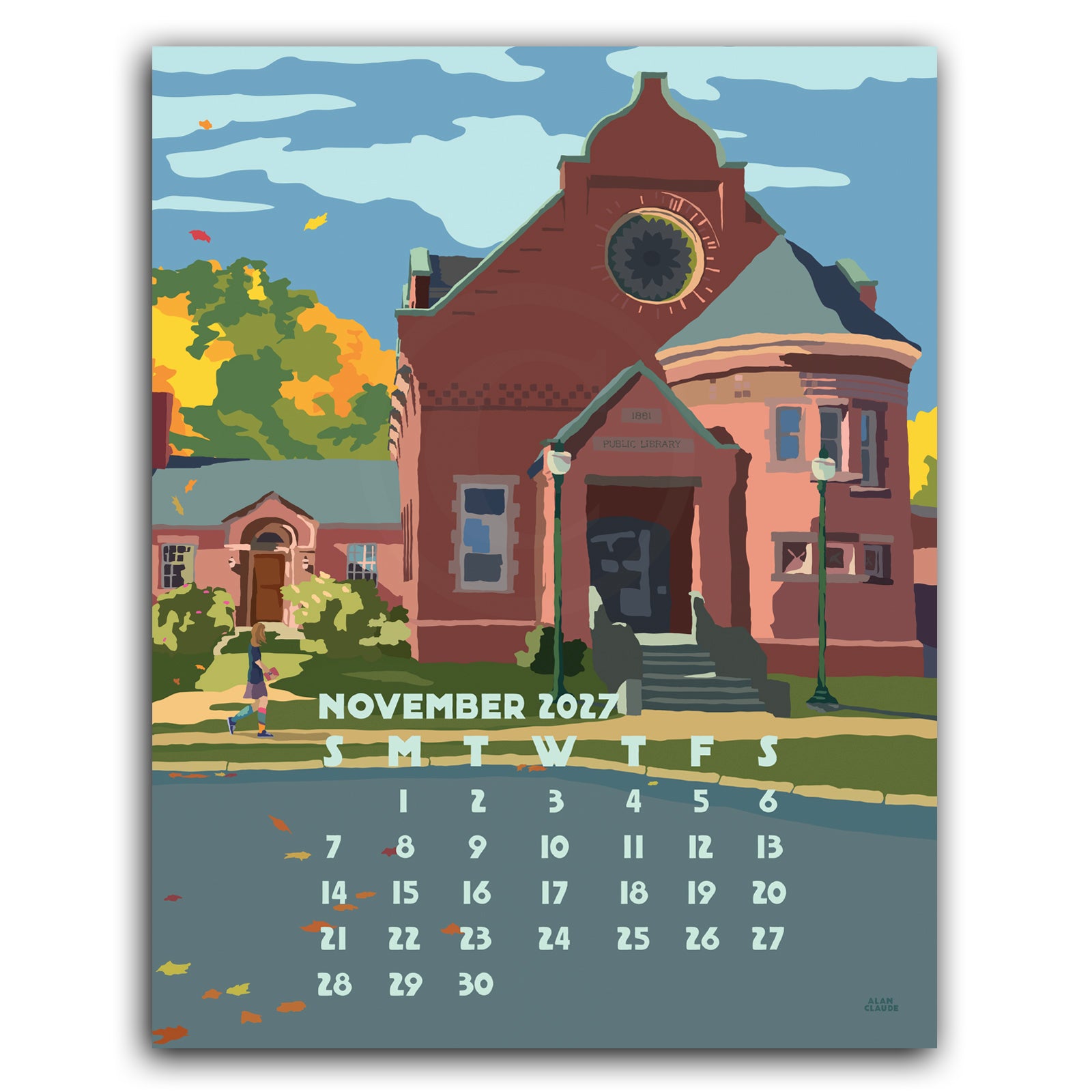 2027 Art Poster Calendar 11" x 14" Retro Vintage Art Style by Alan Claude Graphic Artist