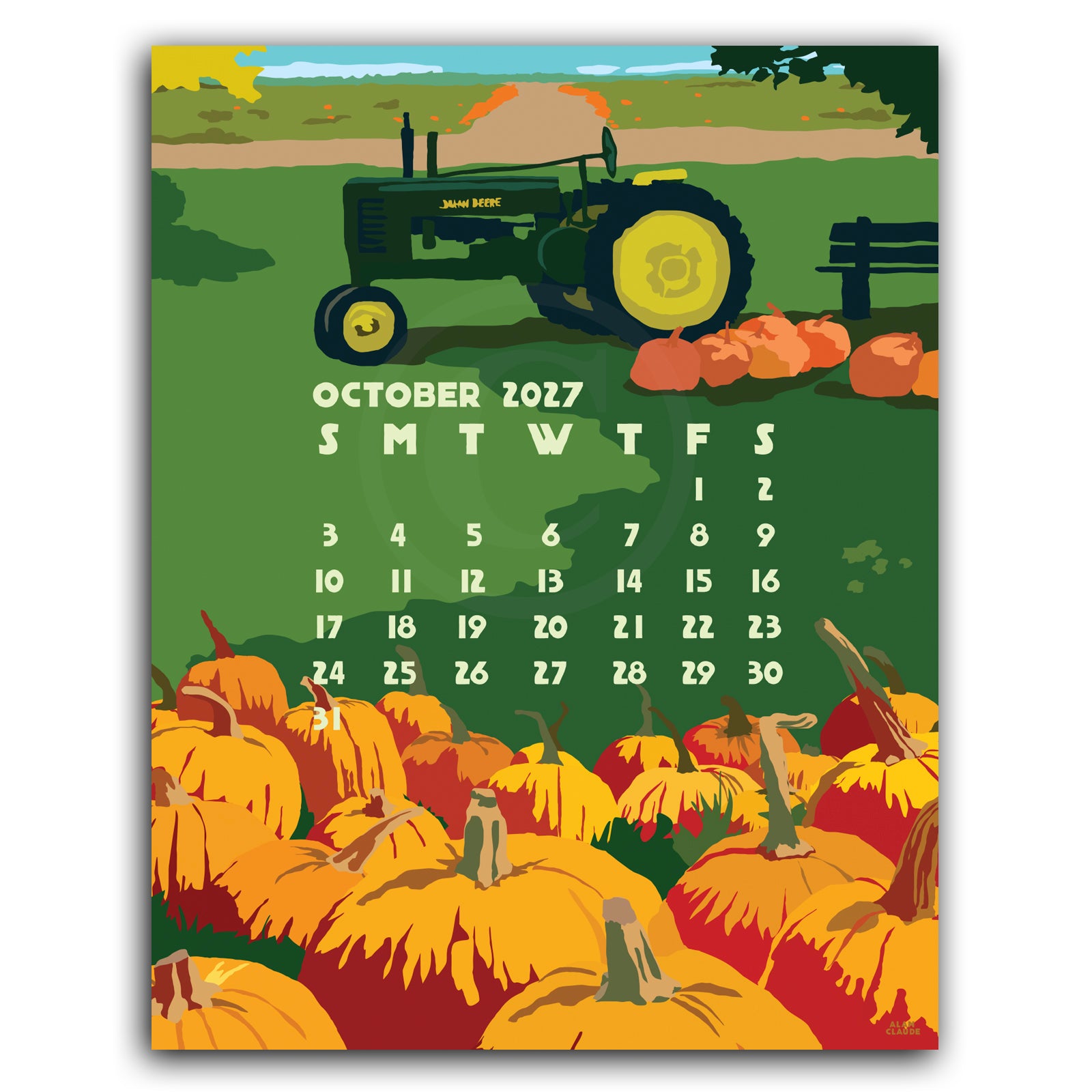 2027 Art Poster Calendar 11" x 14" Retro Vintage Art Style by Alan Claude Graphic Artist