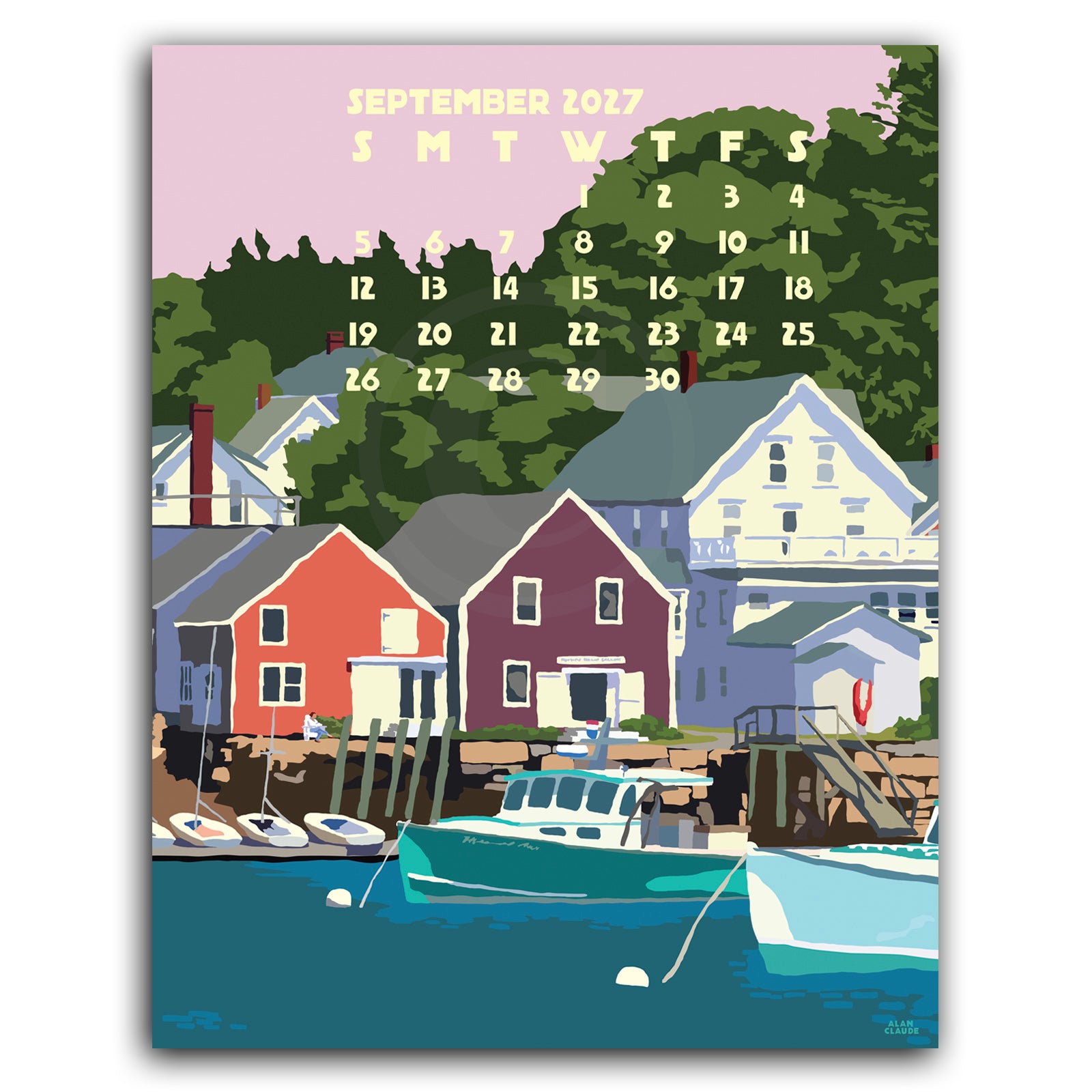 2027 Art Poster Calendar 11" x 14" Retro Vintage Art Style by Alan Claude Graphic Artist