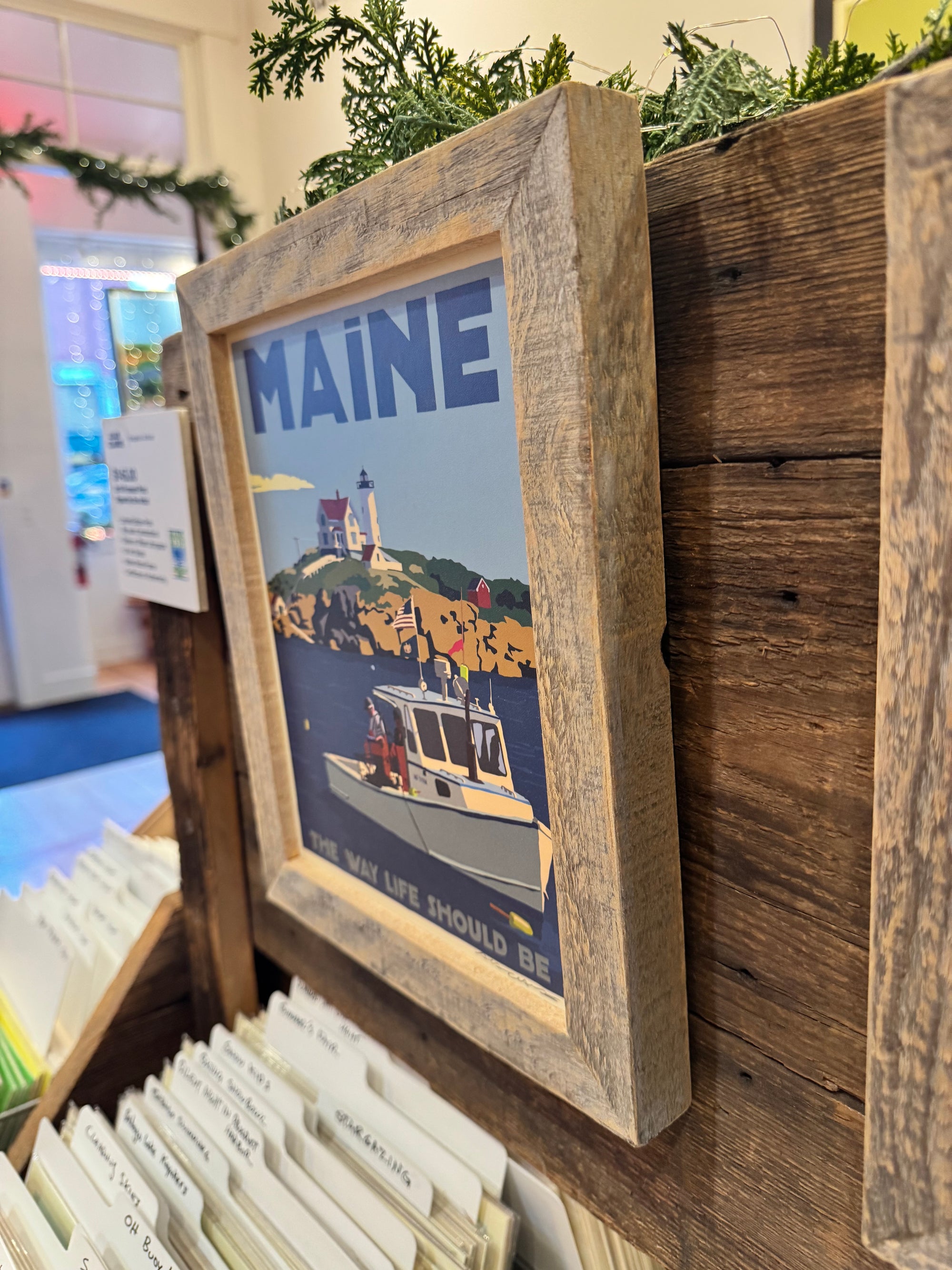 MAINE WOOD FRAME 8" x 10" Framed Lobstering At The Nubble Travel Poster