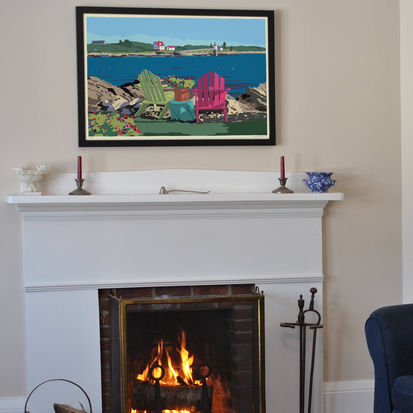 Chairs Overlooking Ram Island Art Horizontal Print 24" x 36" Framed Wall Poster By Alan Claude - Maine (Copy)