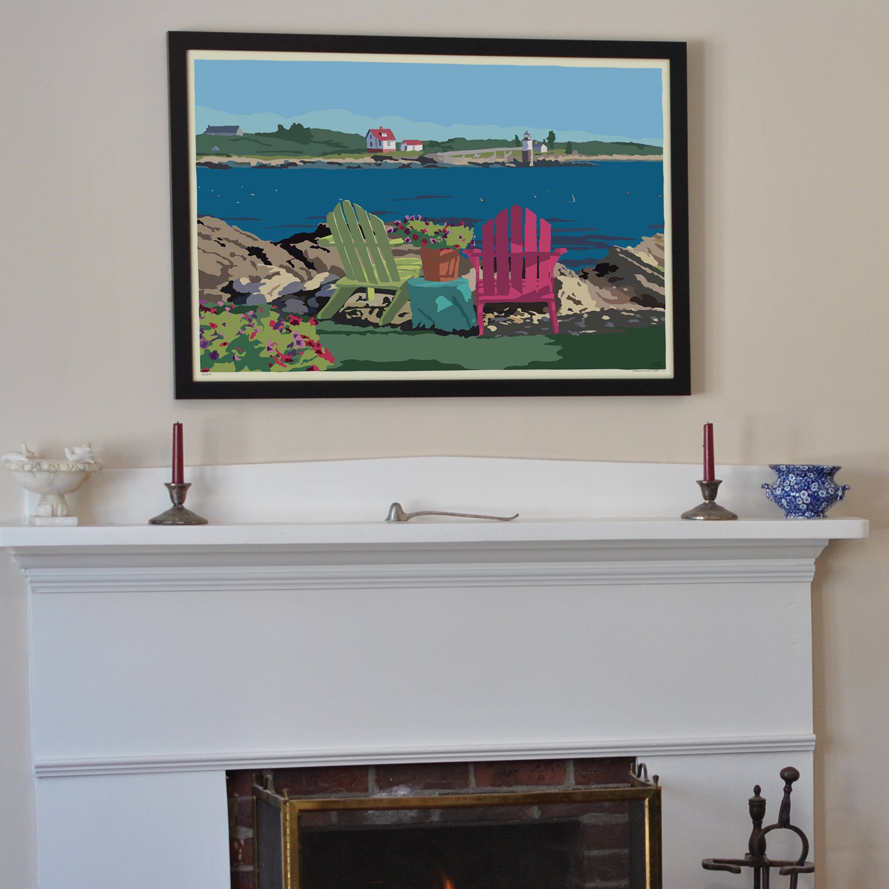Chairs Overlooking Ram Island Art Horizontal Print 24" x 36" Framed Wall Poster By Alan Claude - Maine (Copy)
