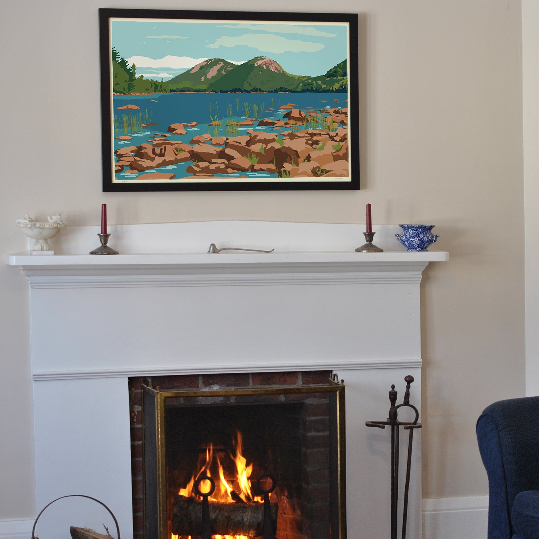 Jordan Pond Art Print 24" x 36" Framed Wall Poster By Alan Claude - Maine