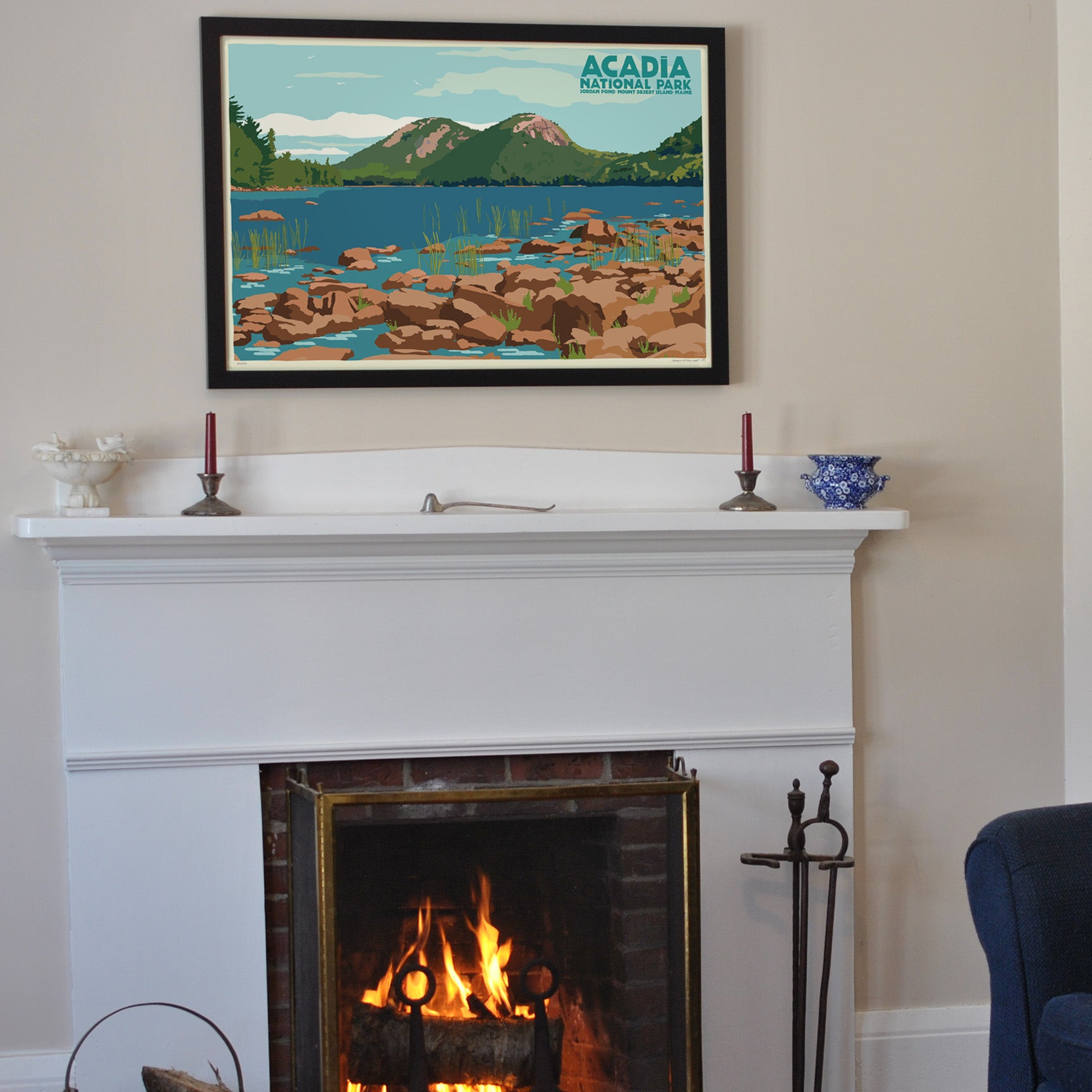 Jordan Pond Travel Poster Art Print 24" x 36" Framed Wall Poster By Alan Claude - Maine