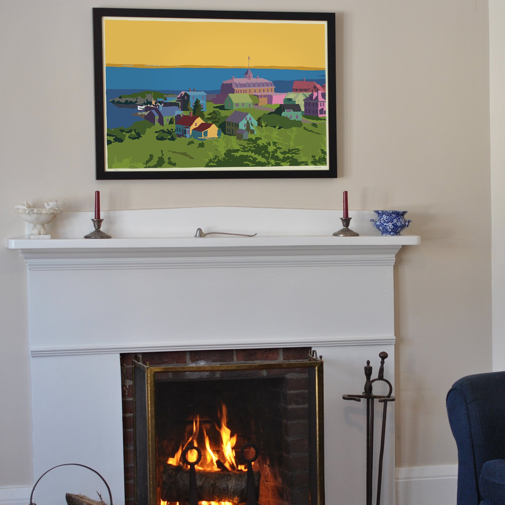 Monhegan Sunset Art Print 24" x 36" Framed Wall Poster By Alan Claude - Maine