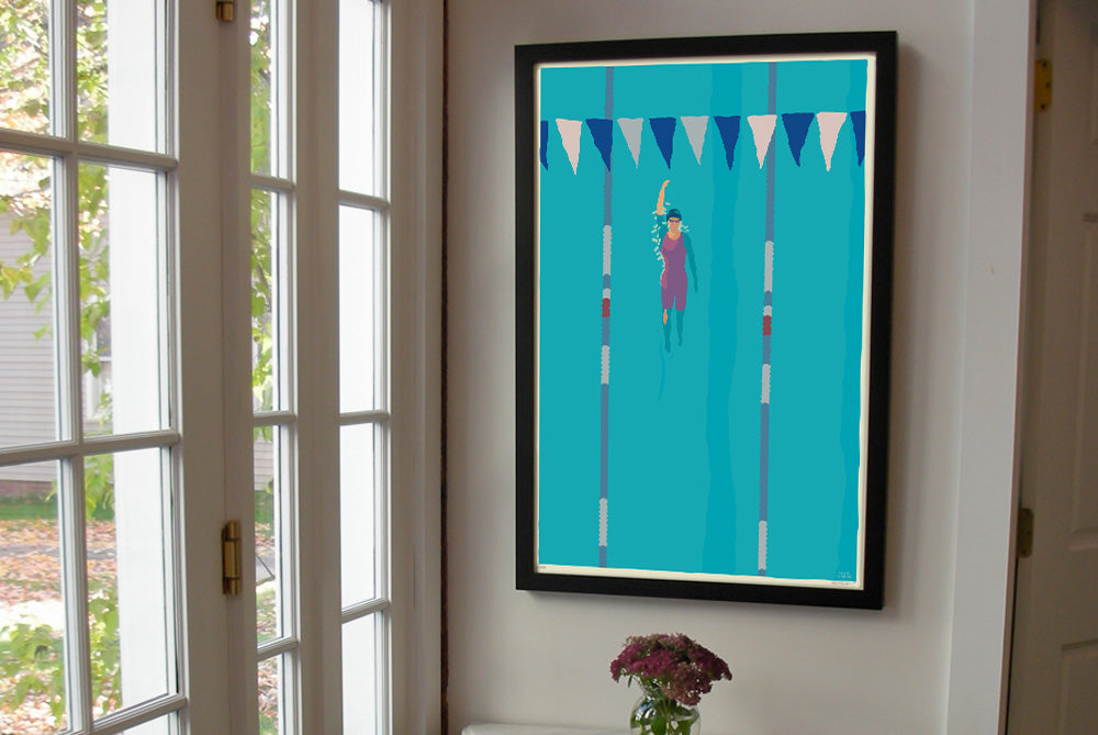 Backstroke Art Print 24" x 36" Framed Wall Poster By Alan Claude - Maine