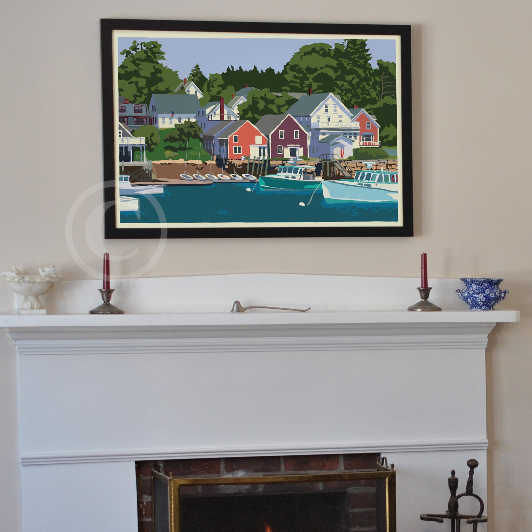 East Coast Haven (Horizontal) Art Print 24" x 36" Framed Wall Poster By Alan Claude - Maine