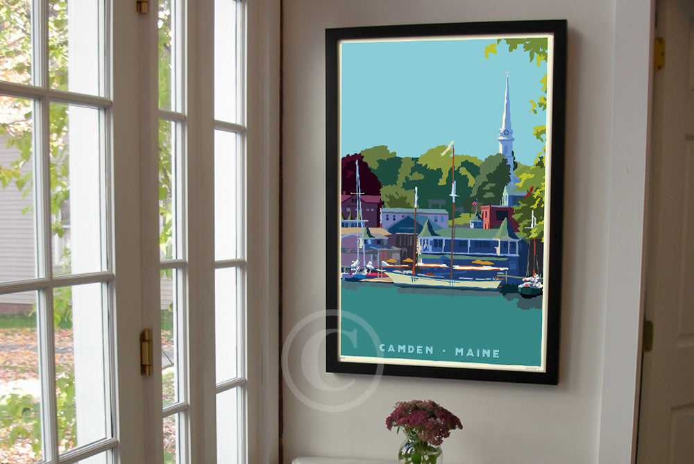 Prettiest Little Village Art Print 24" x 36" Framed Travel Poster By Alan Claude - Maine