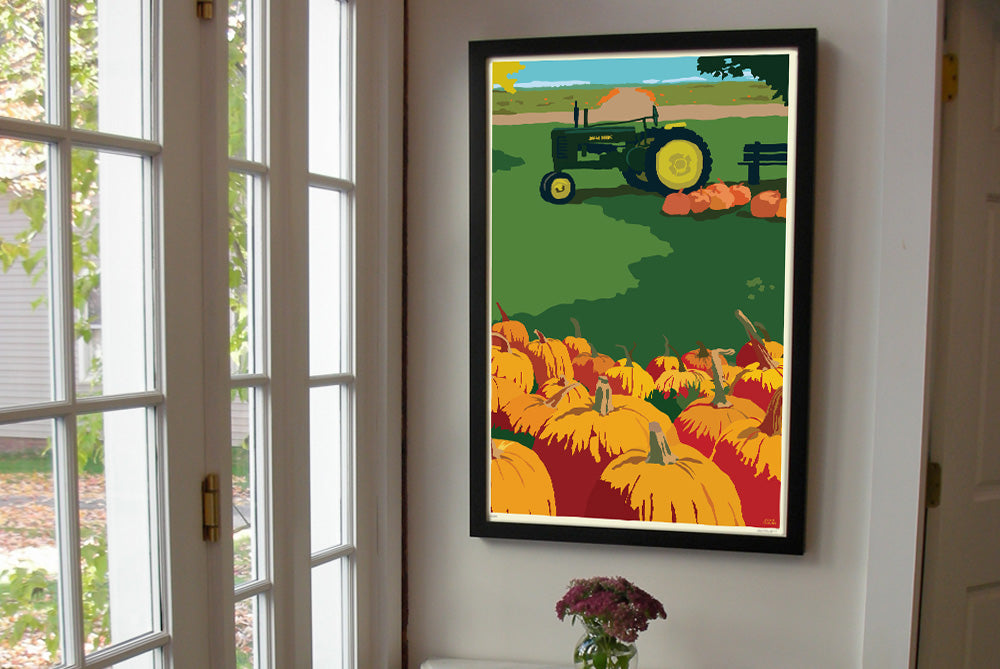 Pumpkin Farm Art Print 24" x 36" Framed Wall Poster By Alan Claude - Maine