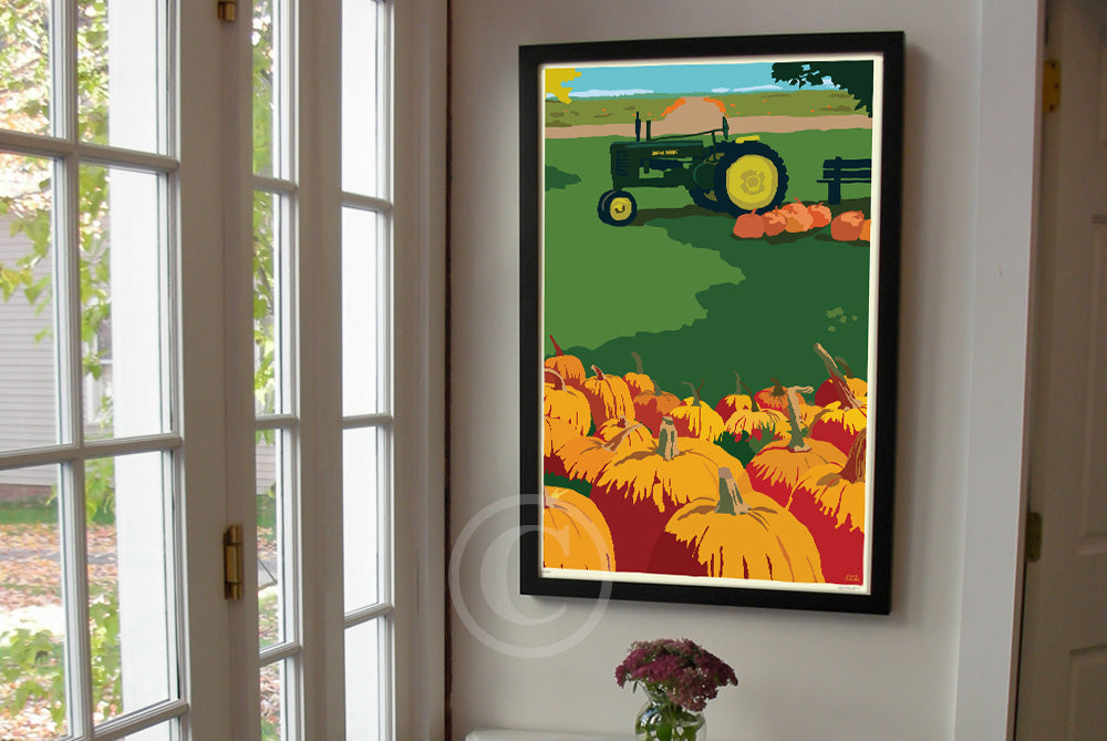 Pumpkin Farm Art Print 24" x 36" Framed Wall Poster By Alan Claude - Maine