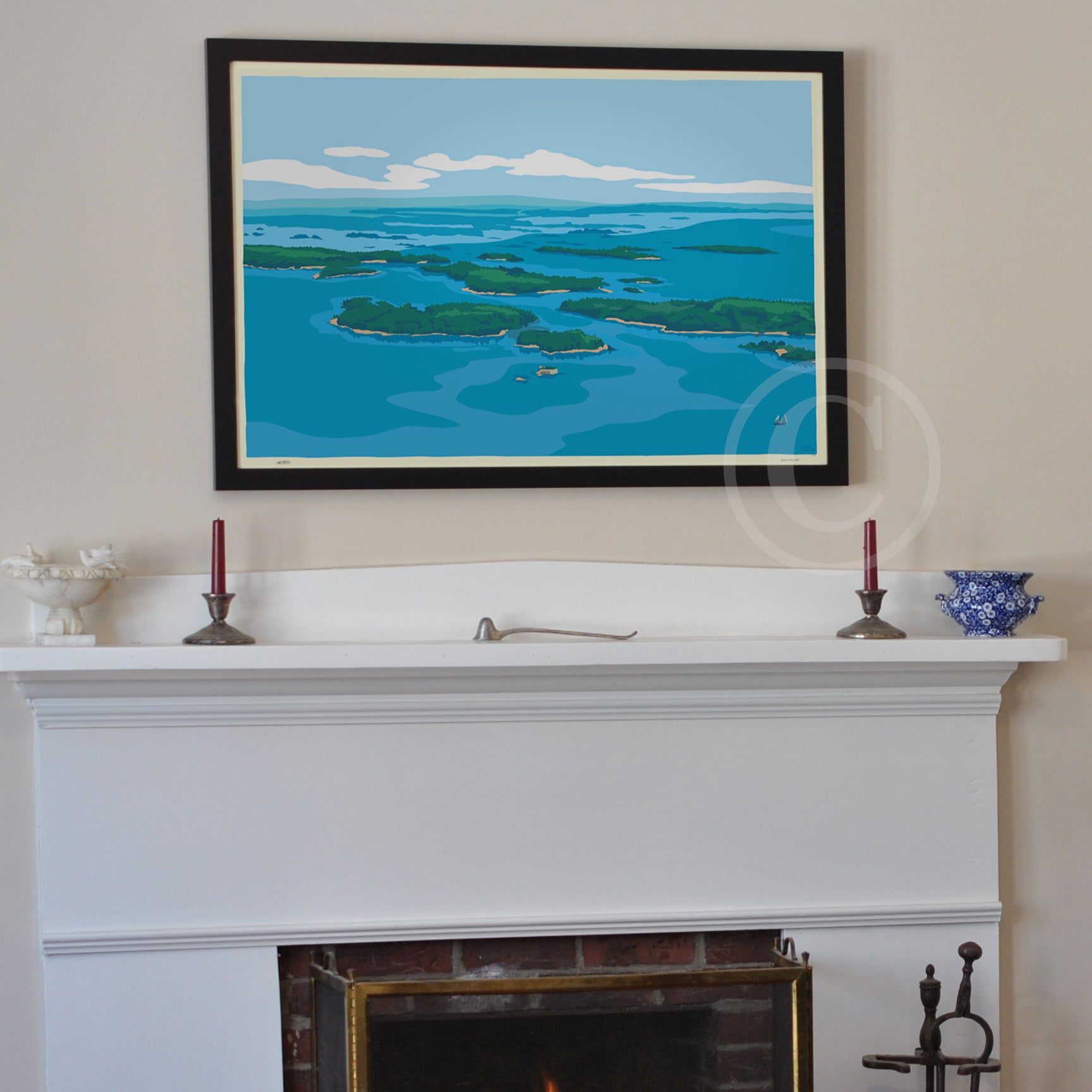 Casco Bay Art Print 24" x 36" Framed Wall Poster By Alan Claude - Maine