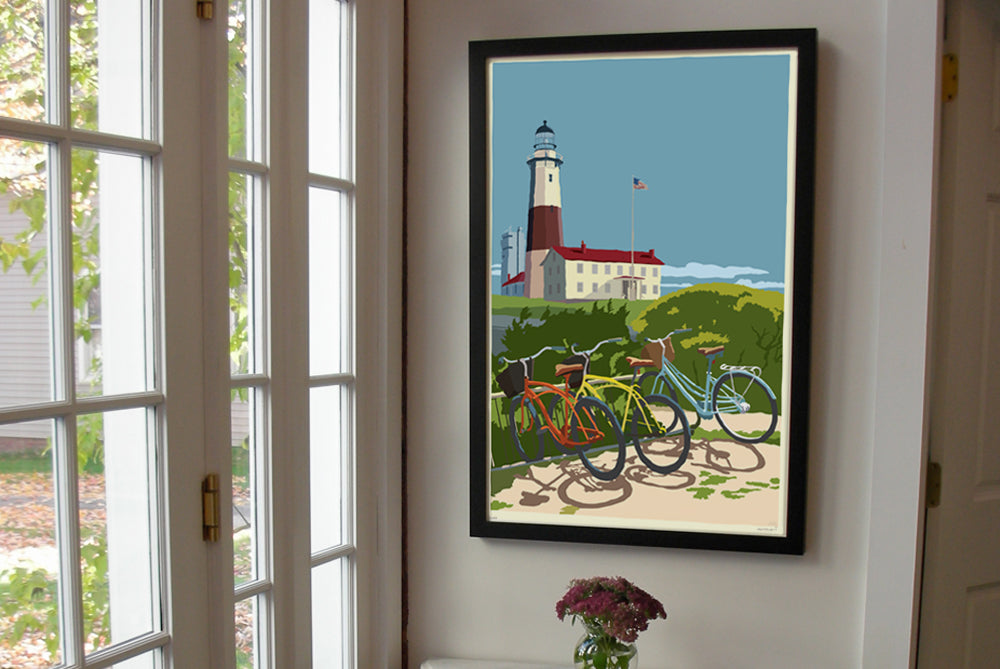 Montauk Bicycles Art Print 24" x 36" Framed Travel Poster By Alan Claude