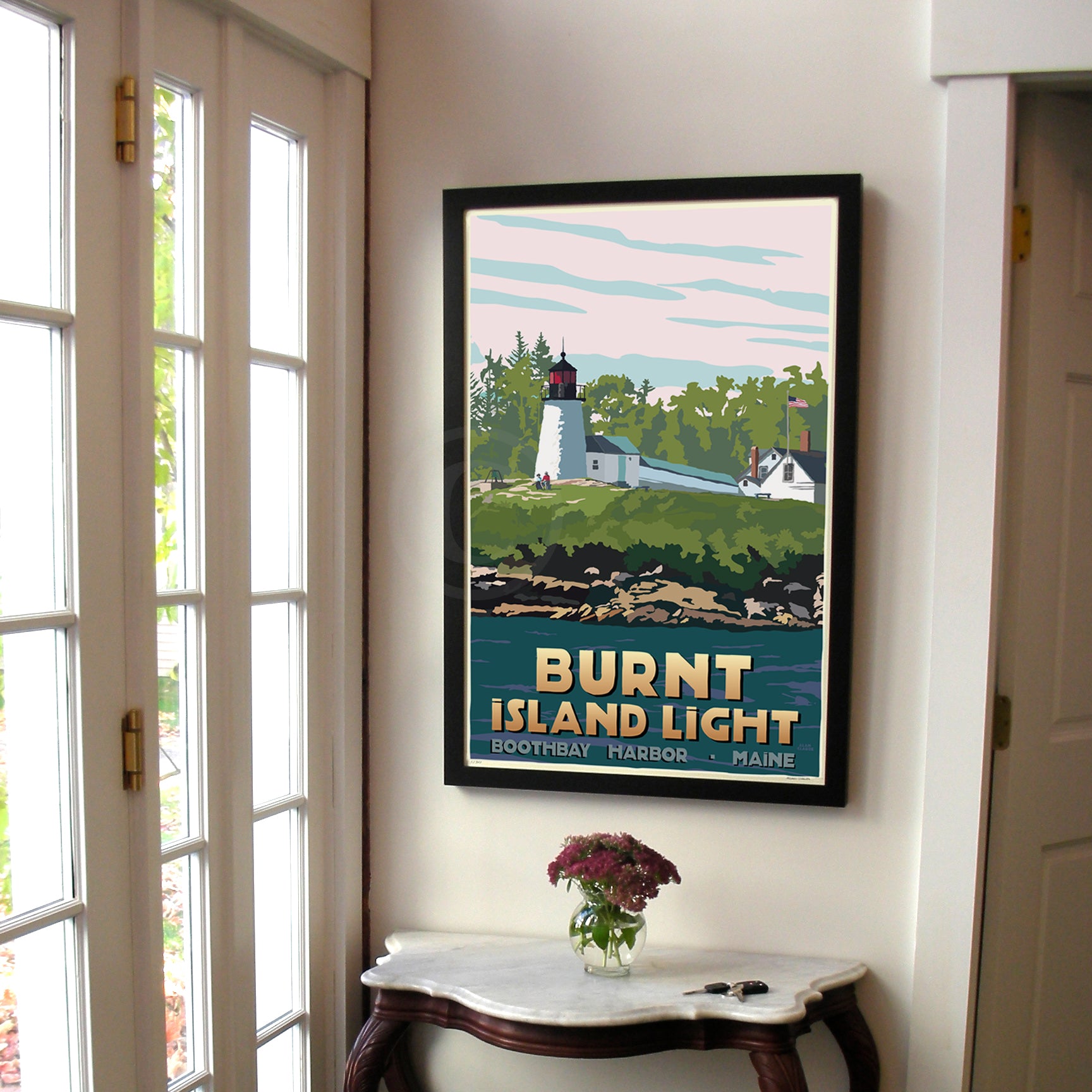 Burnt Island Light Art Print 24" x 36" Framed Travel Poster By Alan Claude