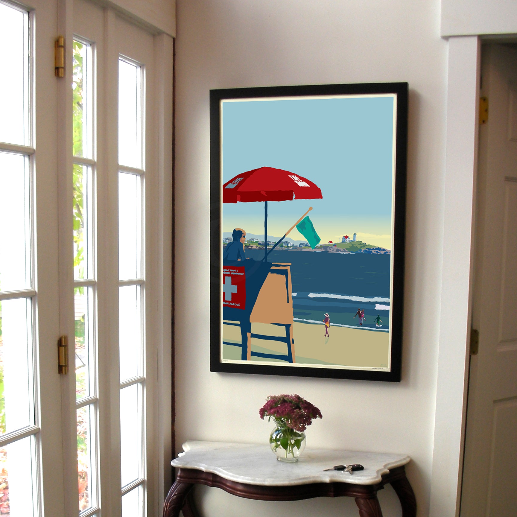 Lifeguard At The Nubble Art Print 24" x 36" Framed Wall Poster By Alan Claude
