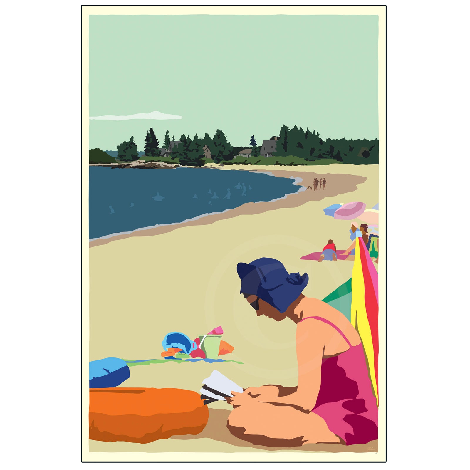 Good Book On A Beach Day 36" x 53" Framed Wall Poster - Maine