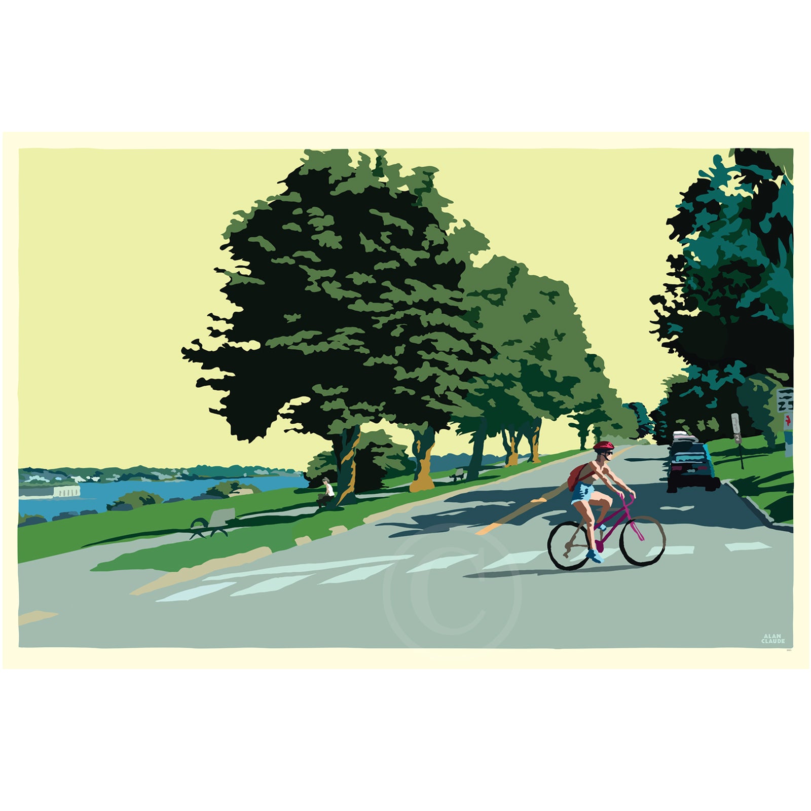 Eastern Promenade Afternoon Art Print 36" x 53" Grand View Framed Wall Poster - Maine