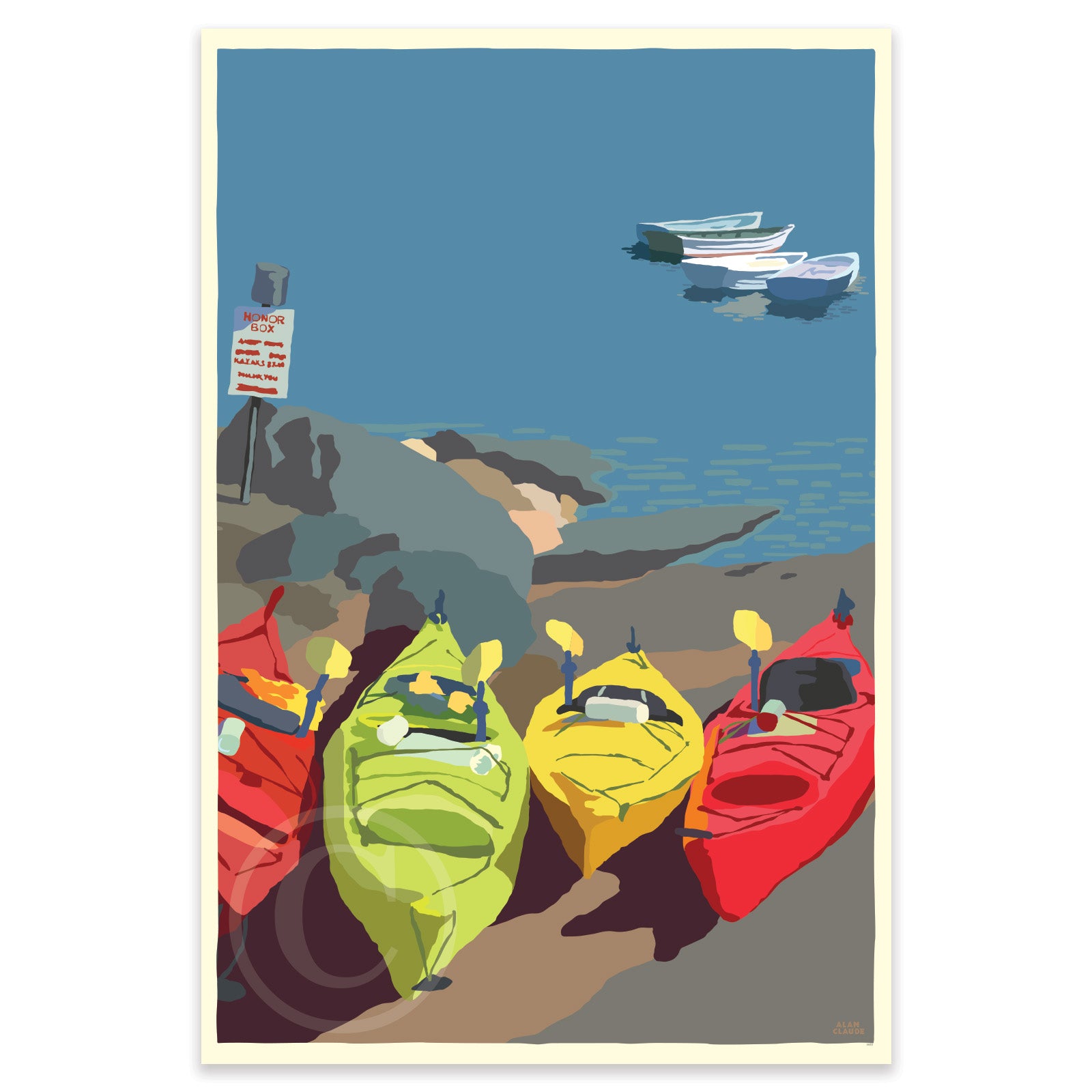 Kayaking Me Crazy Art Print 24" x 36" Wall Poster By Alan Claude - Maine