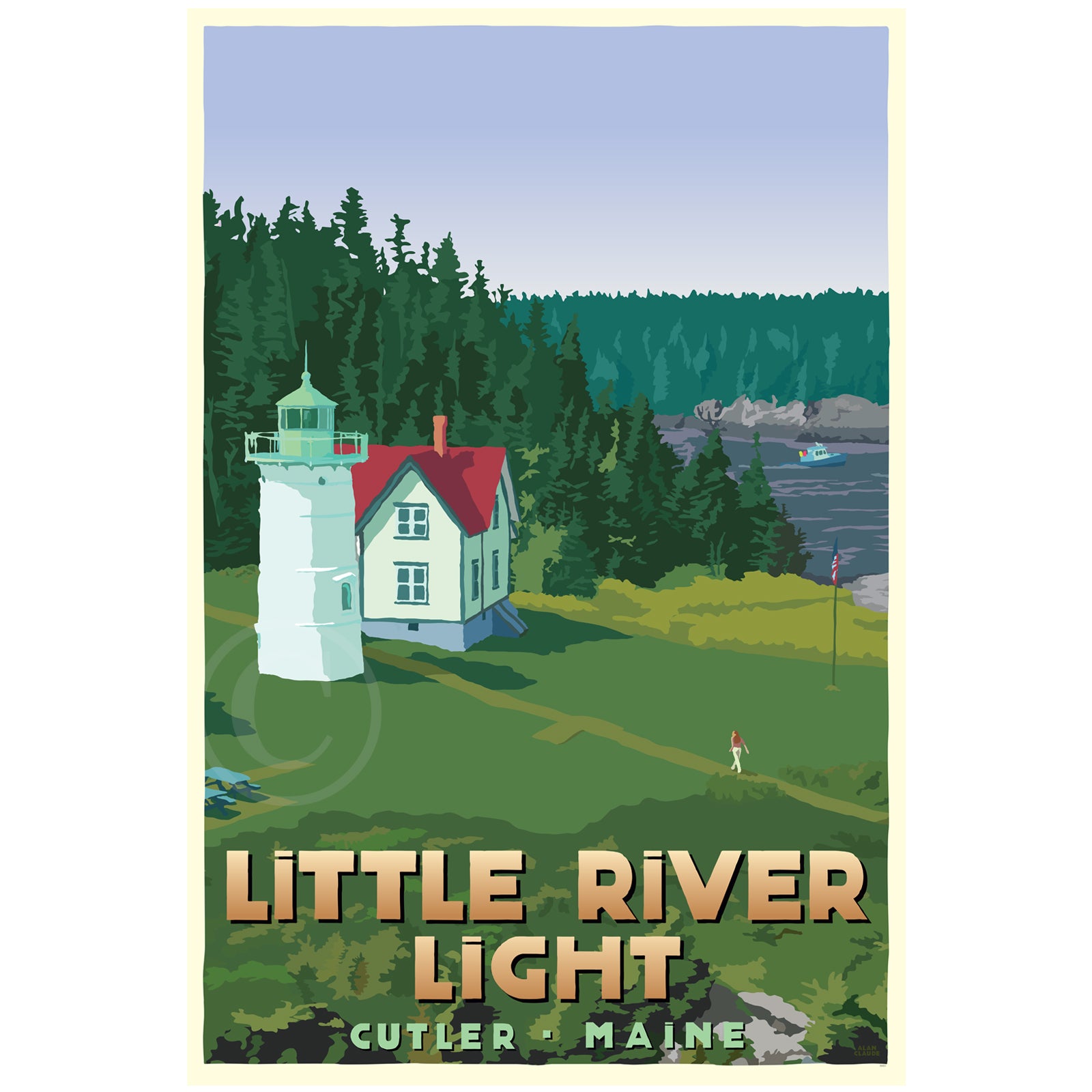 Little River Light Art Print 36" x 53" Framed Travel Poster - Maine