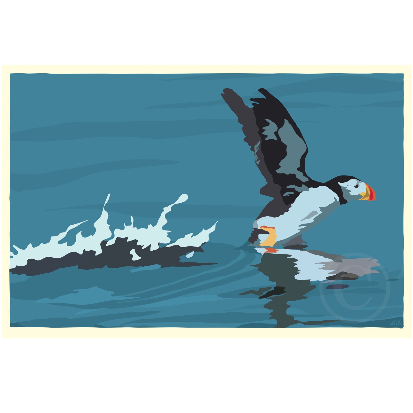 Puffin Takes Flight Art Print 36" x 53" Wall Poster - Maine