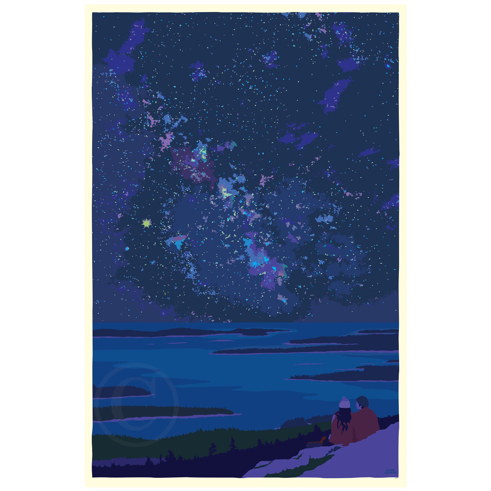 Stargazing Art Print 36" x 53" Travel Poster By Alan Claude - Maine
