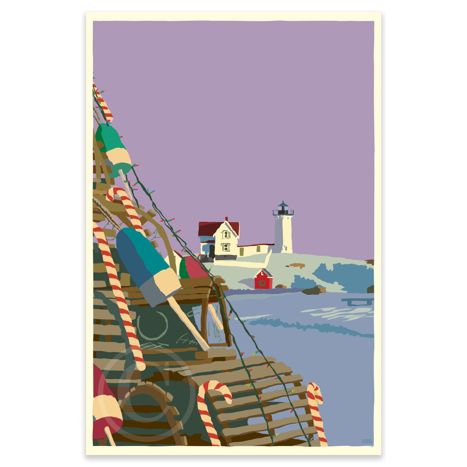 A Very Nubble Christmas Art Print 24" x 36" Wall Poster By Alan Claude - Maine