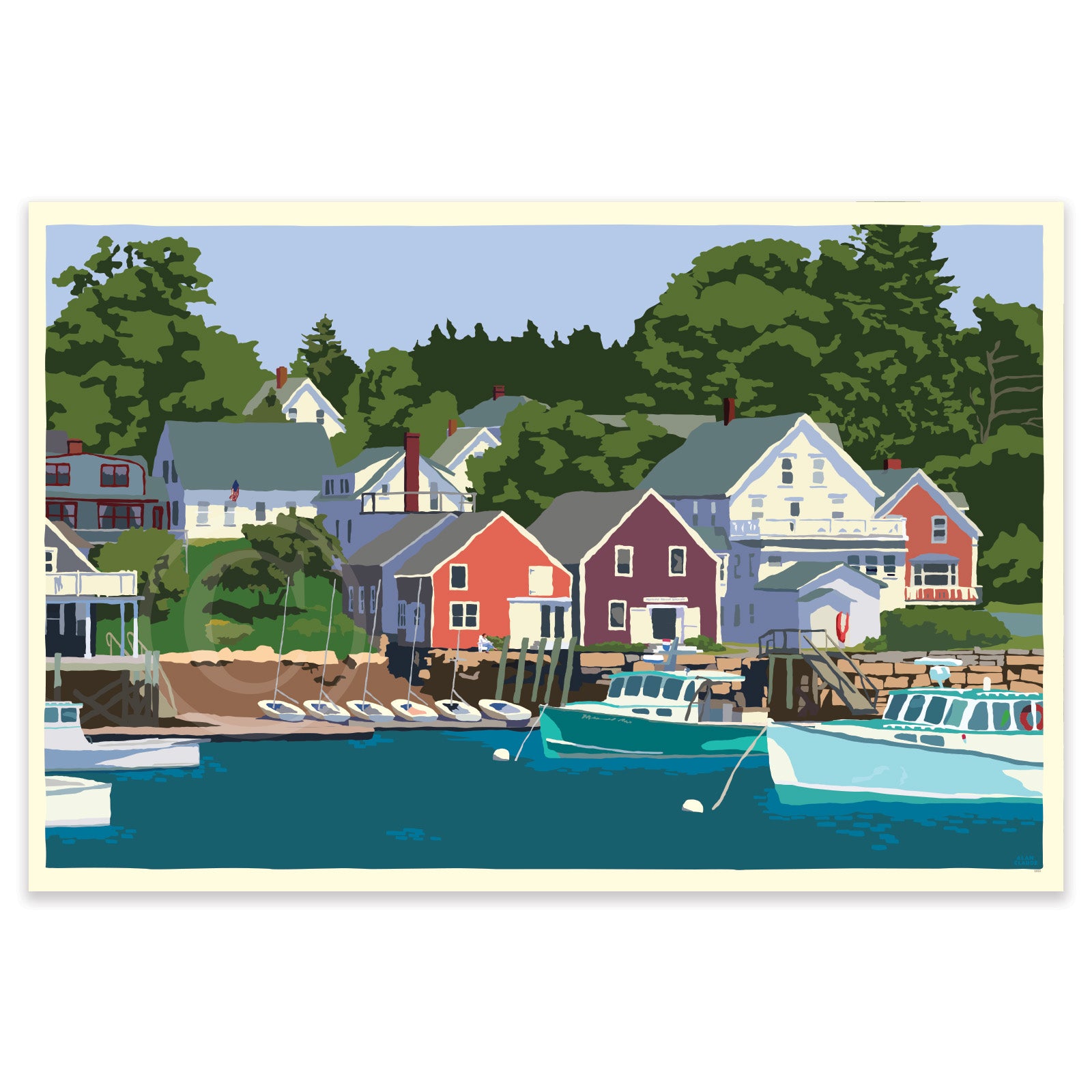 East Coast Haven (Horizontal) Art Print 24" x 36" Travel Poster By Alan Claude - Maine