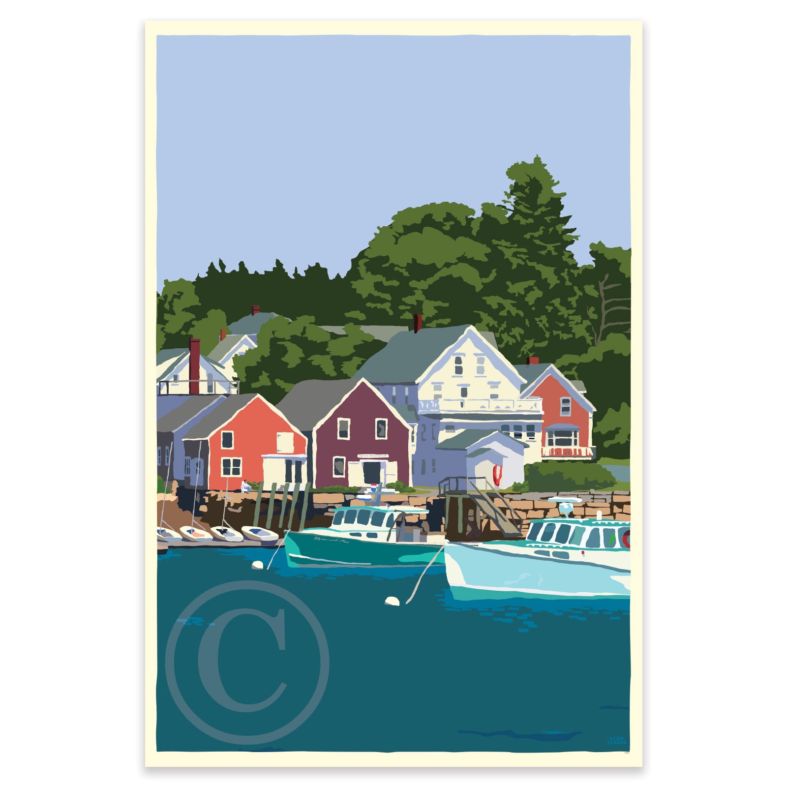 East Coast Haven (Vertical) Art Print 24" x 36" Travel Poster By Alan Claude - Maine