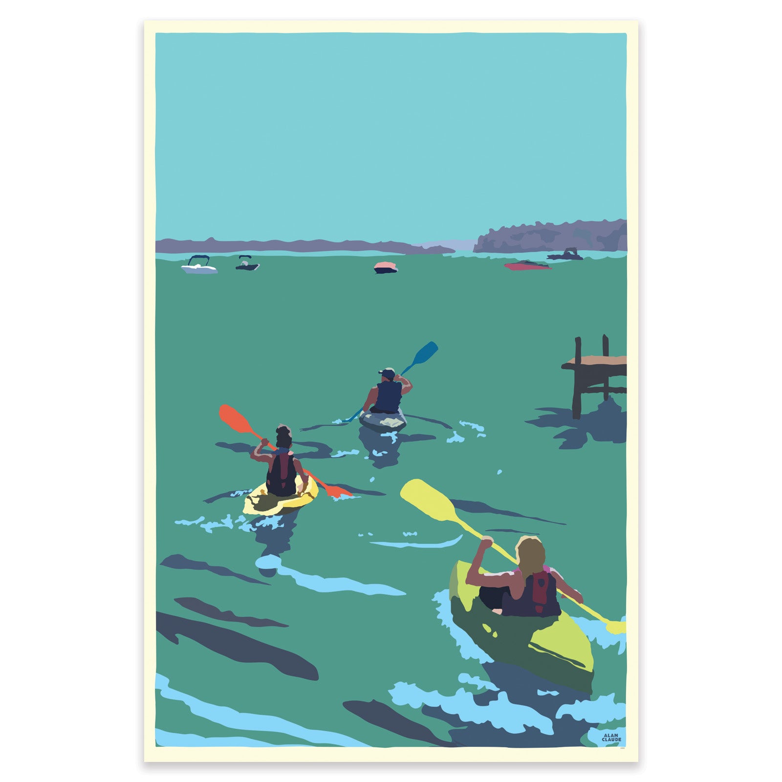 Kayakers Going East Art Print 24" x 36" Travel Poster By Alan Claude - Maine