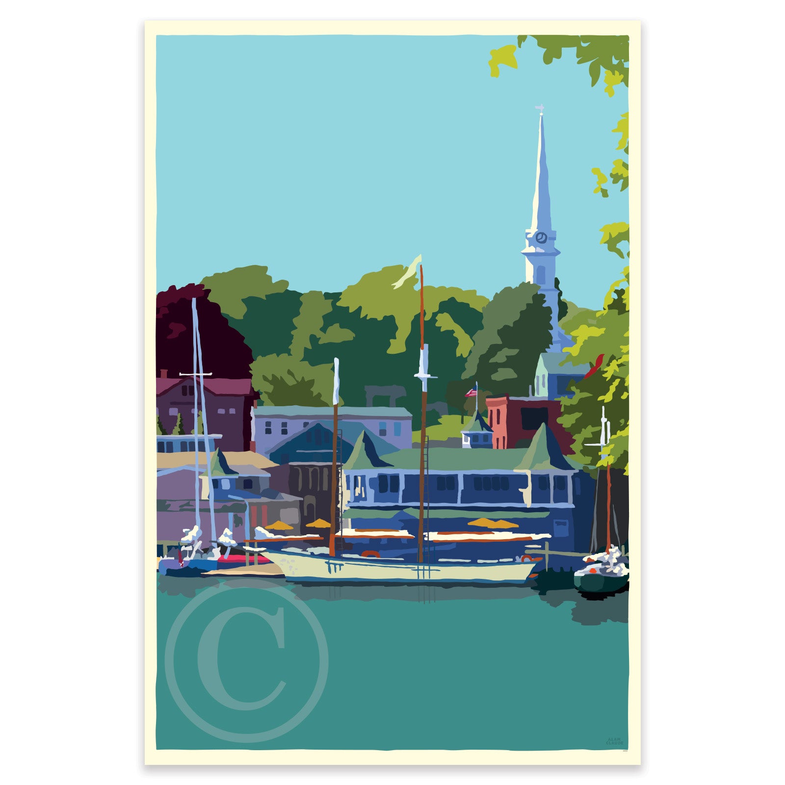 Prettiest Little Village Art Print 24" x 36" Wall Poster By Alan Claude - Maine