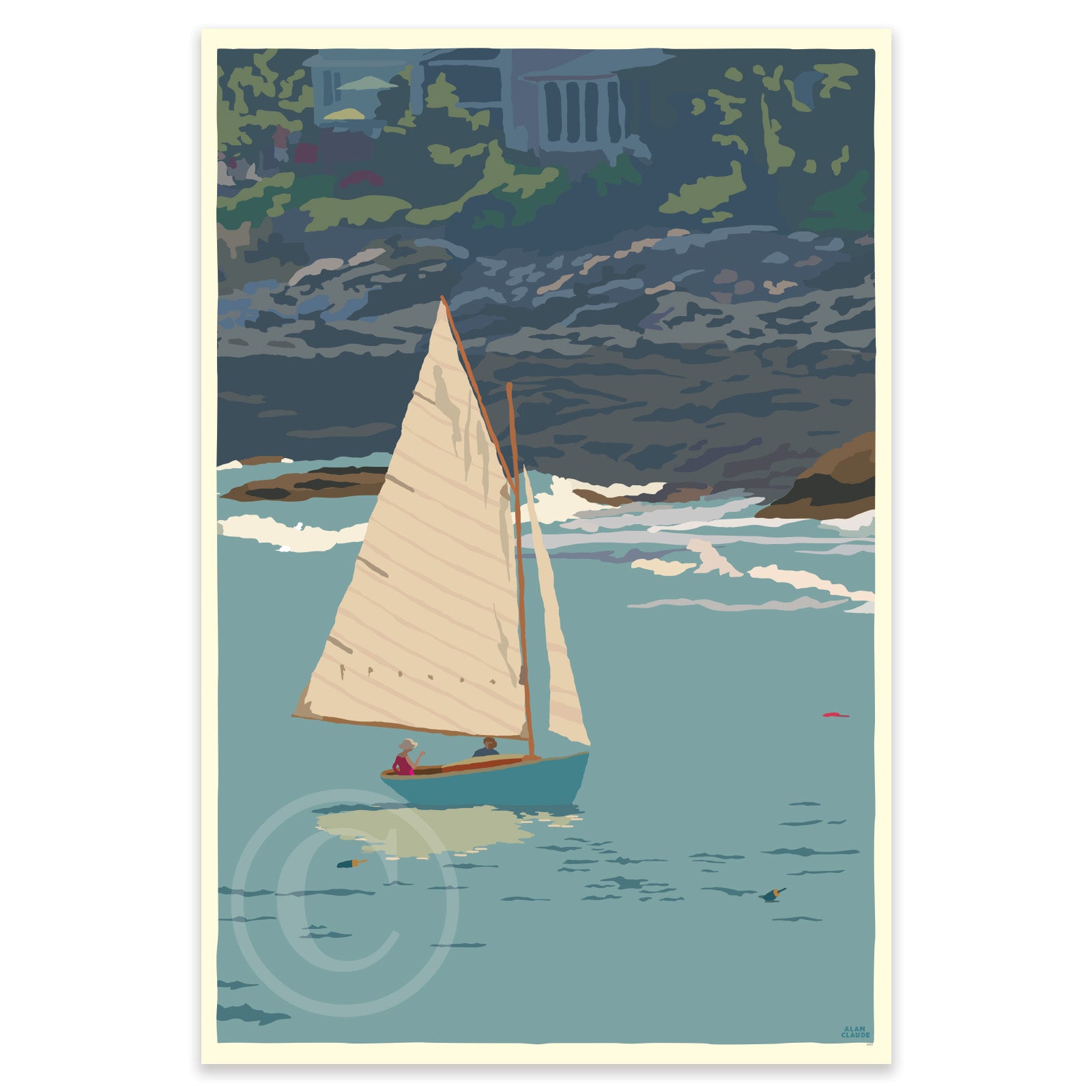 Sunset Sail Art Print 24" x 36" Travel Poster By Alan Claude - Maine