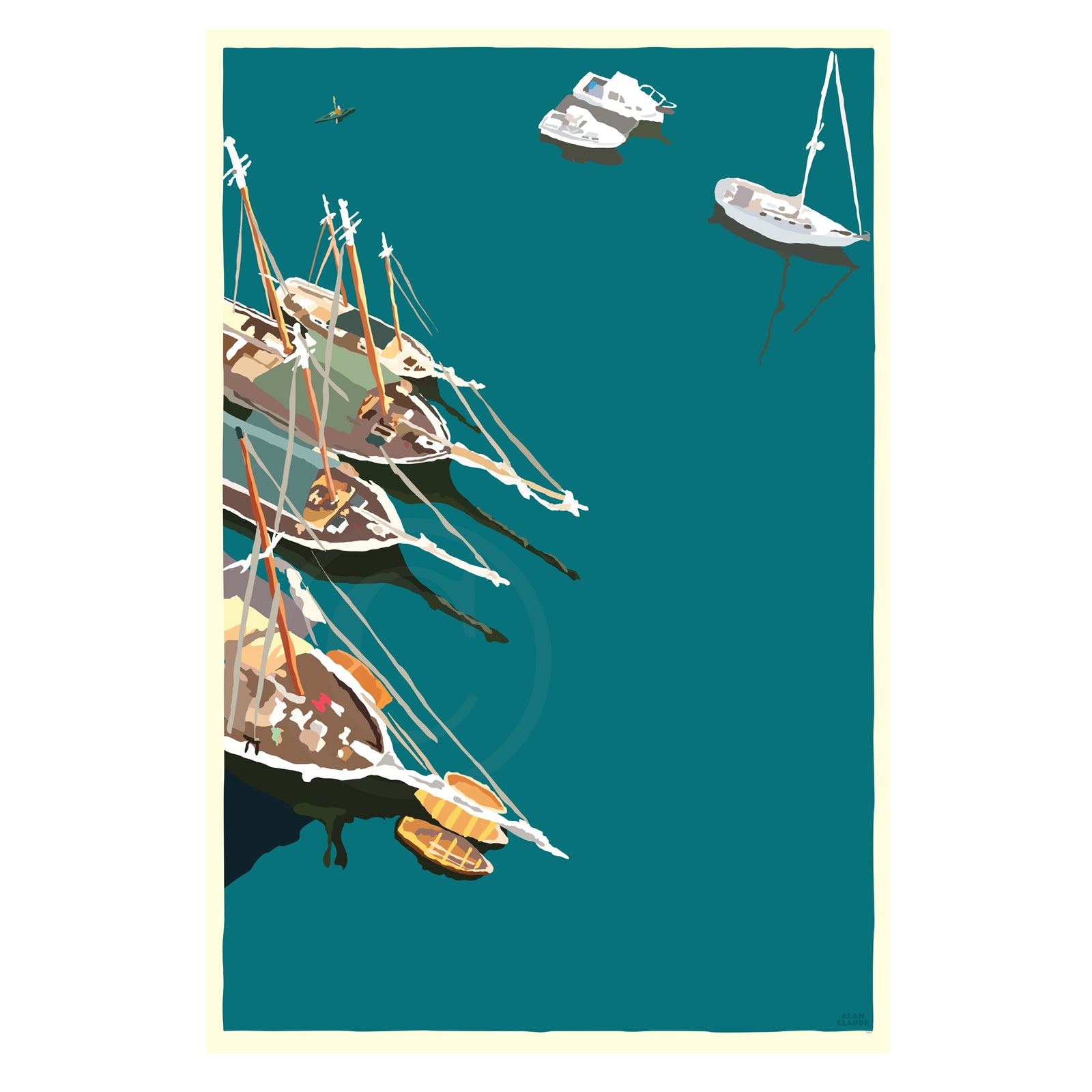 Windjammers In Camden Harbor Art Print 24" x 36" Wall Poster By Alan Claude - Maine