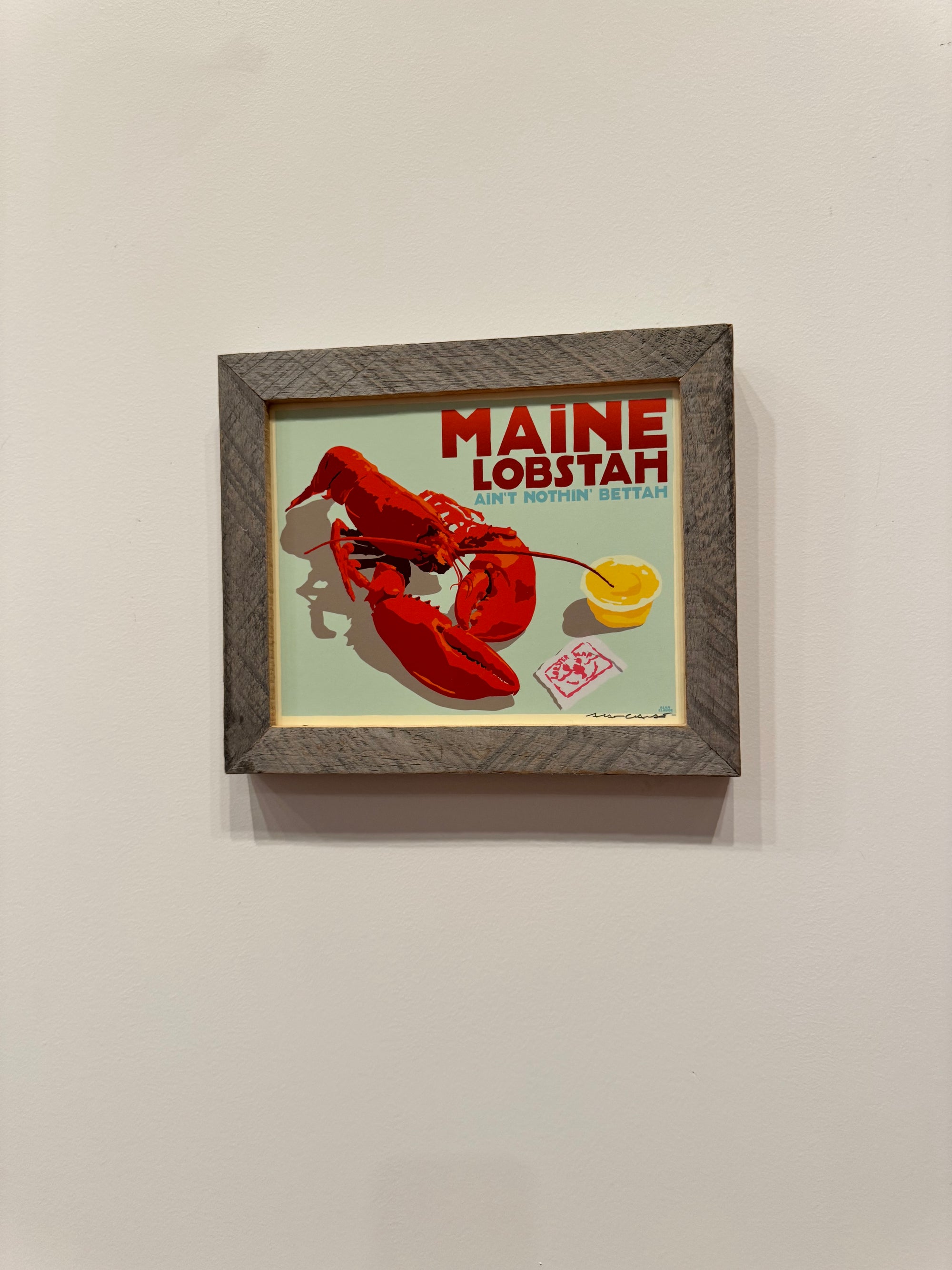 MAINE WOOD FRAME 8" x 10" Framed Maine Lobstah With Buttah (Horizontal)