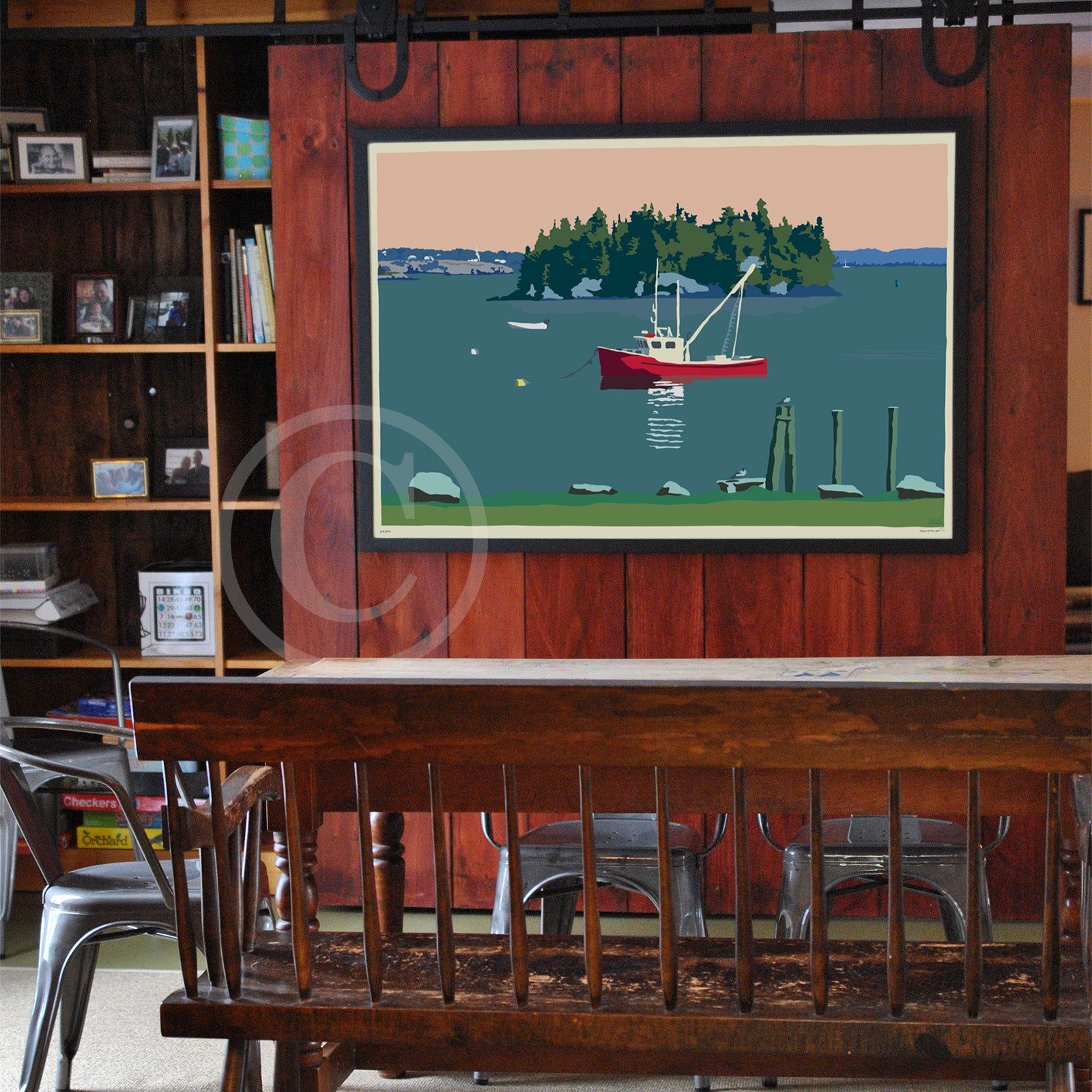 Lubec Lobster Boat (Horizontal) Art Print 36" x 53" Grand View Framed Wall Poster - Maine