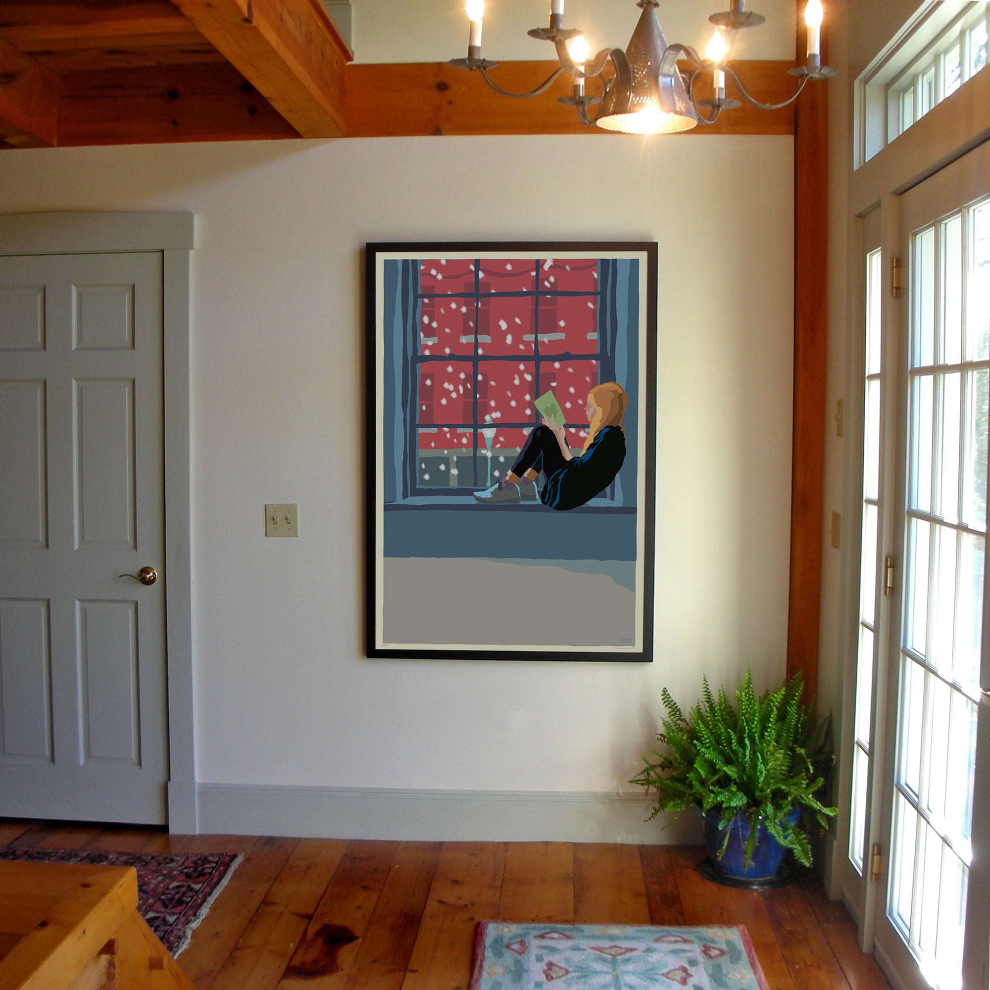 Good Book on a Snow Day Art Print 36" x 53" Grand View Framed Poster - Maine