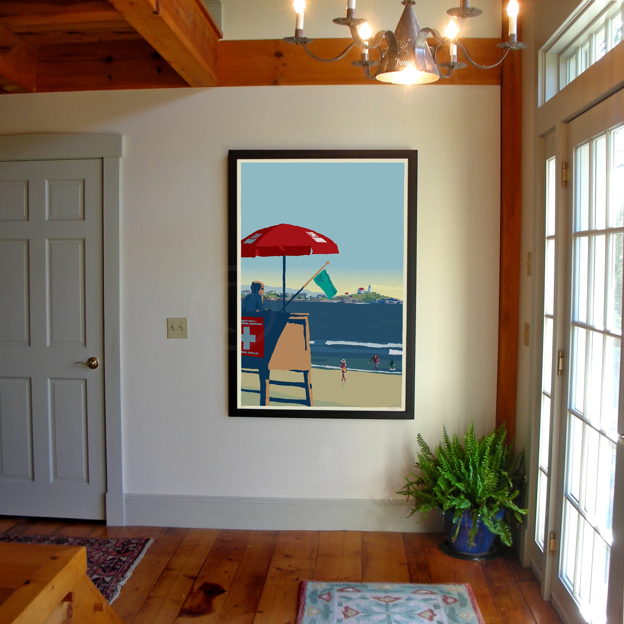 Lifeguard At The Nubble Art Print 36" x 53" Framed Wall Poster - Maine
